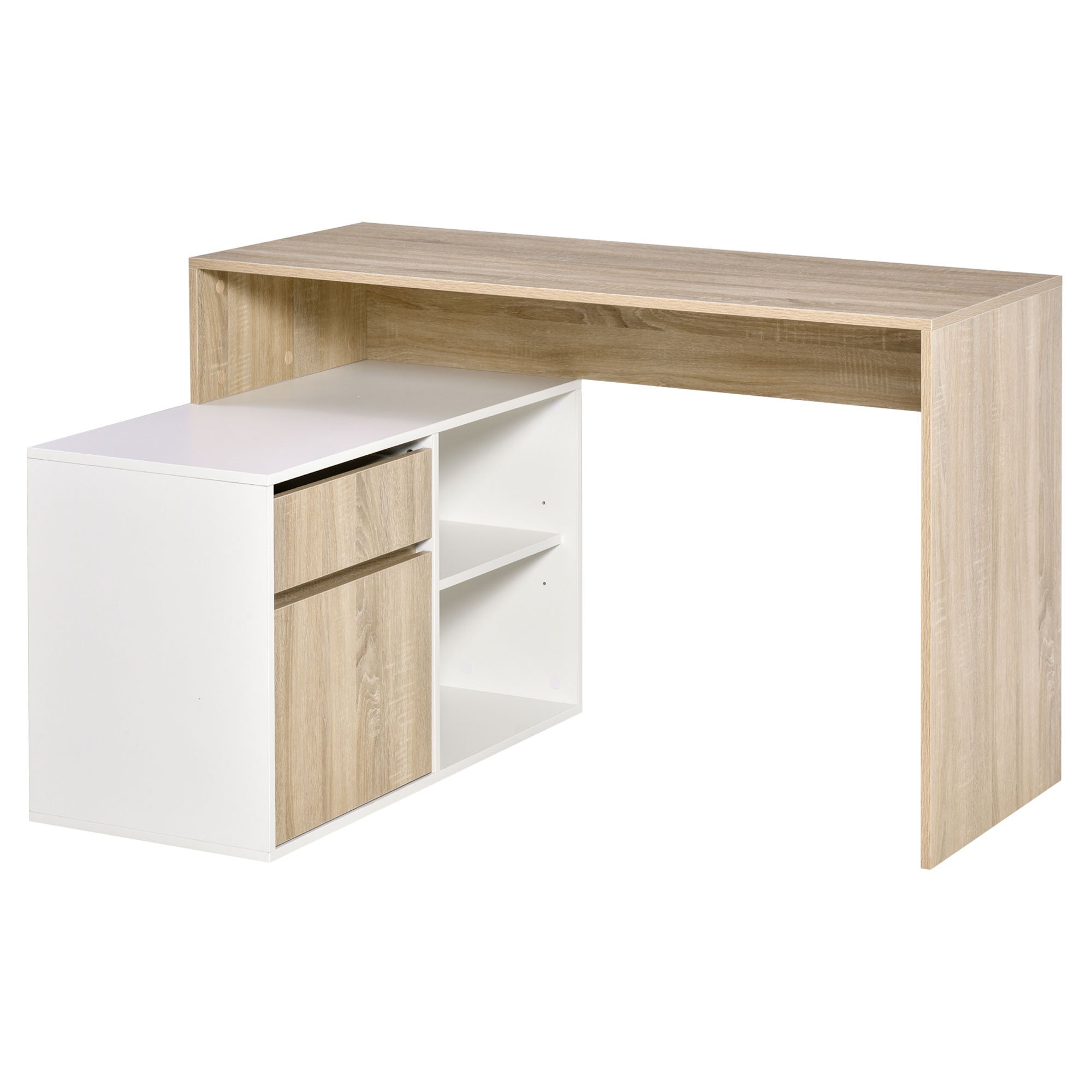 HOMCOM Corner Computer Desk with Storage Drawer - Oak And White