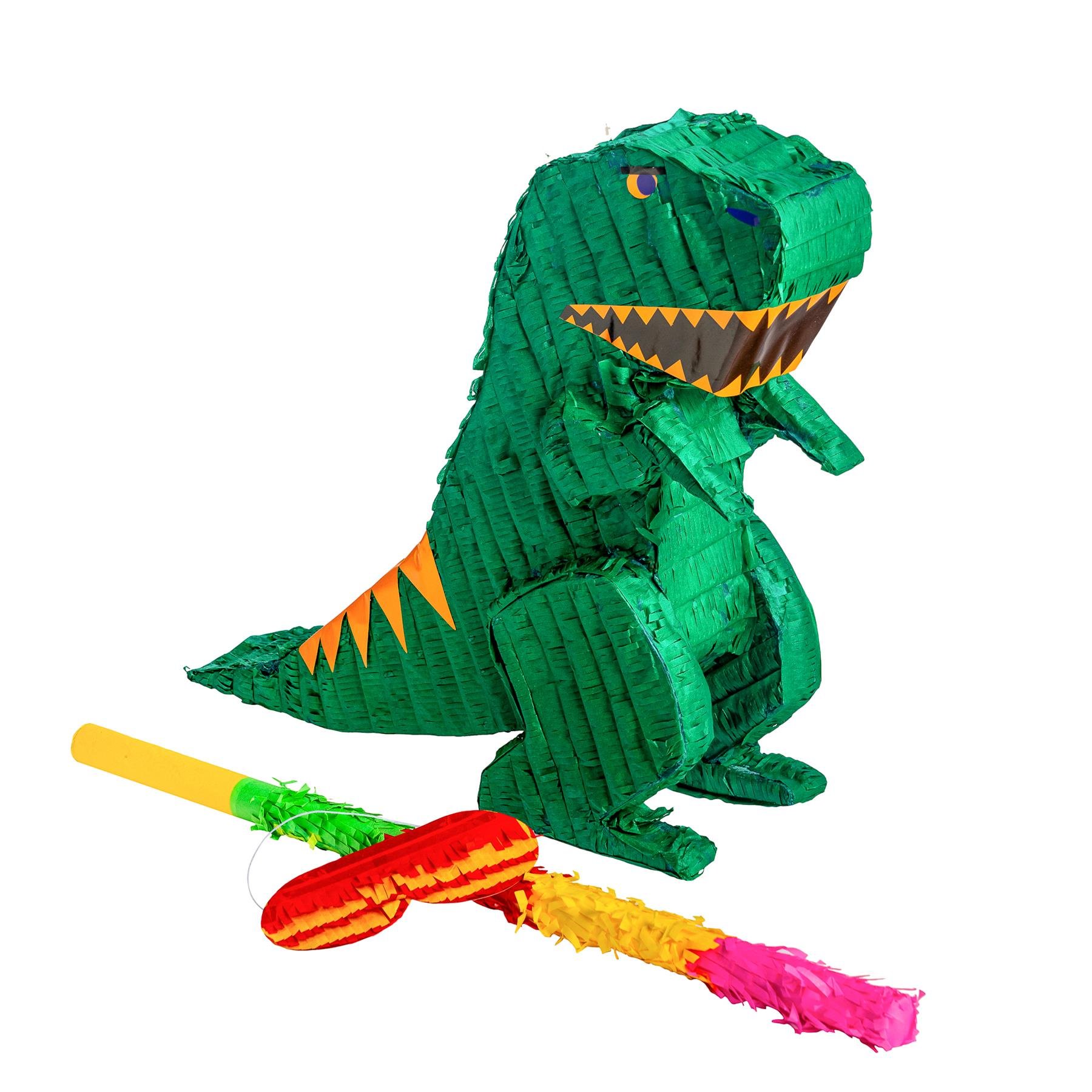 Fax Potato Dinosaur Cardboard Pinata with Stick & Blindfold Set - Green