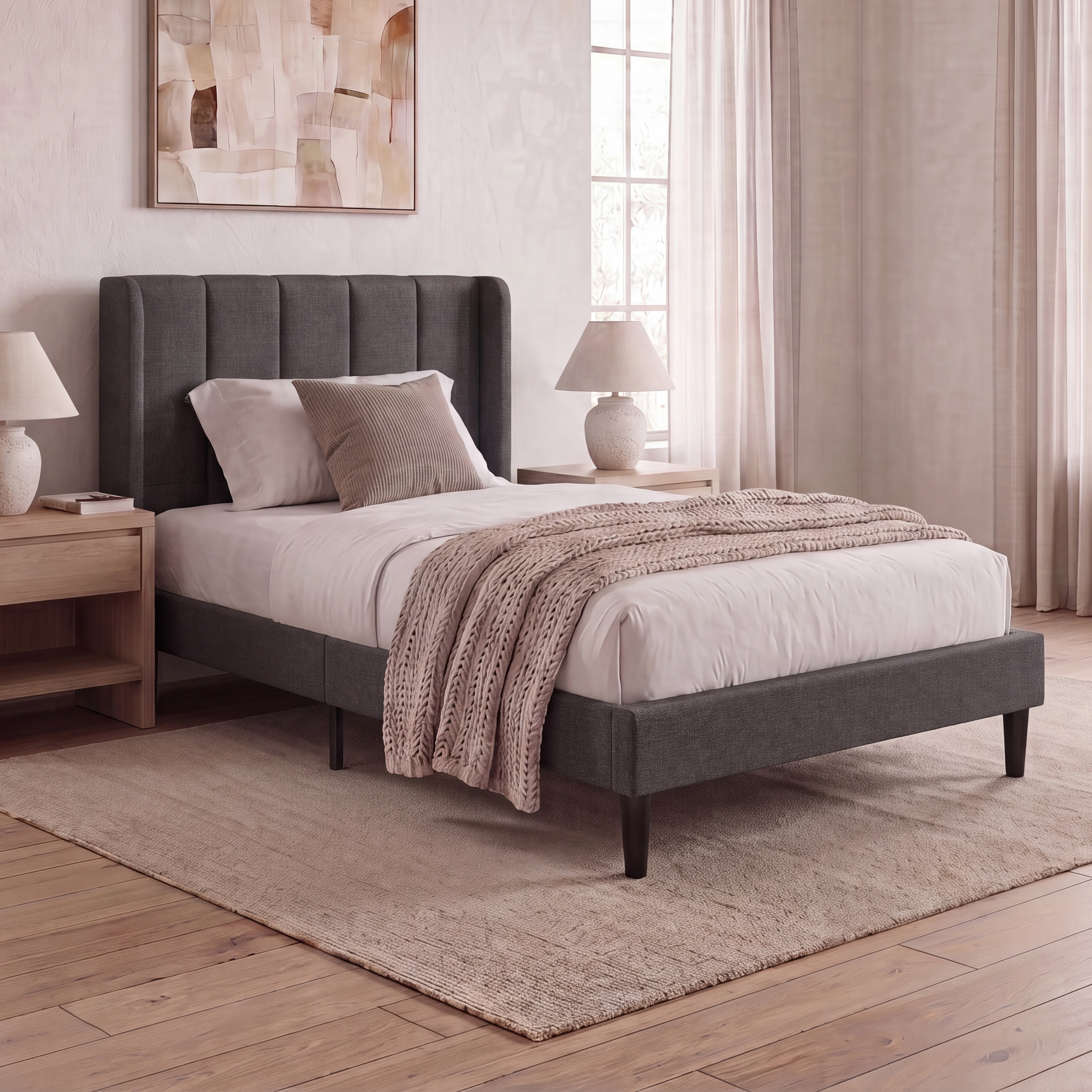 Vida Designs Vianna Single Linen Fabric Bed Frame - Dark Grey