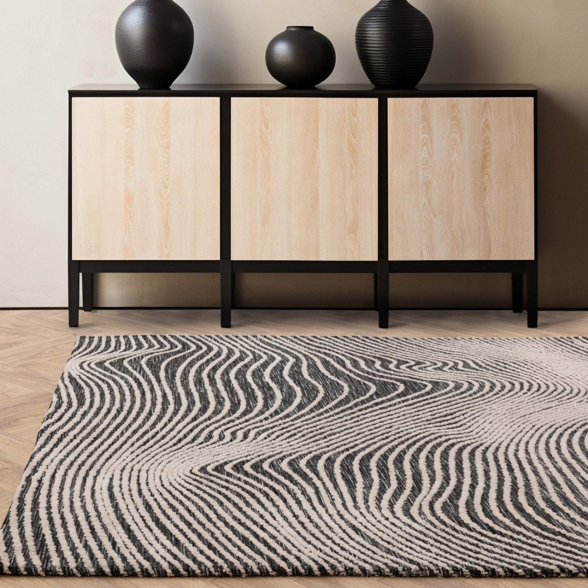 Mega Flooring Black Modern Abstract Rug - 160 x 230cm