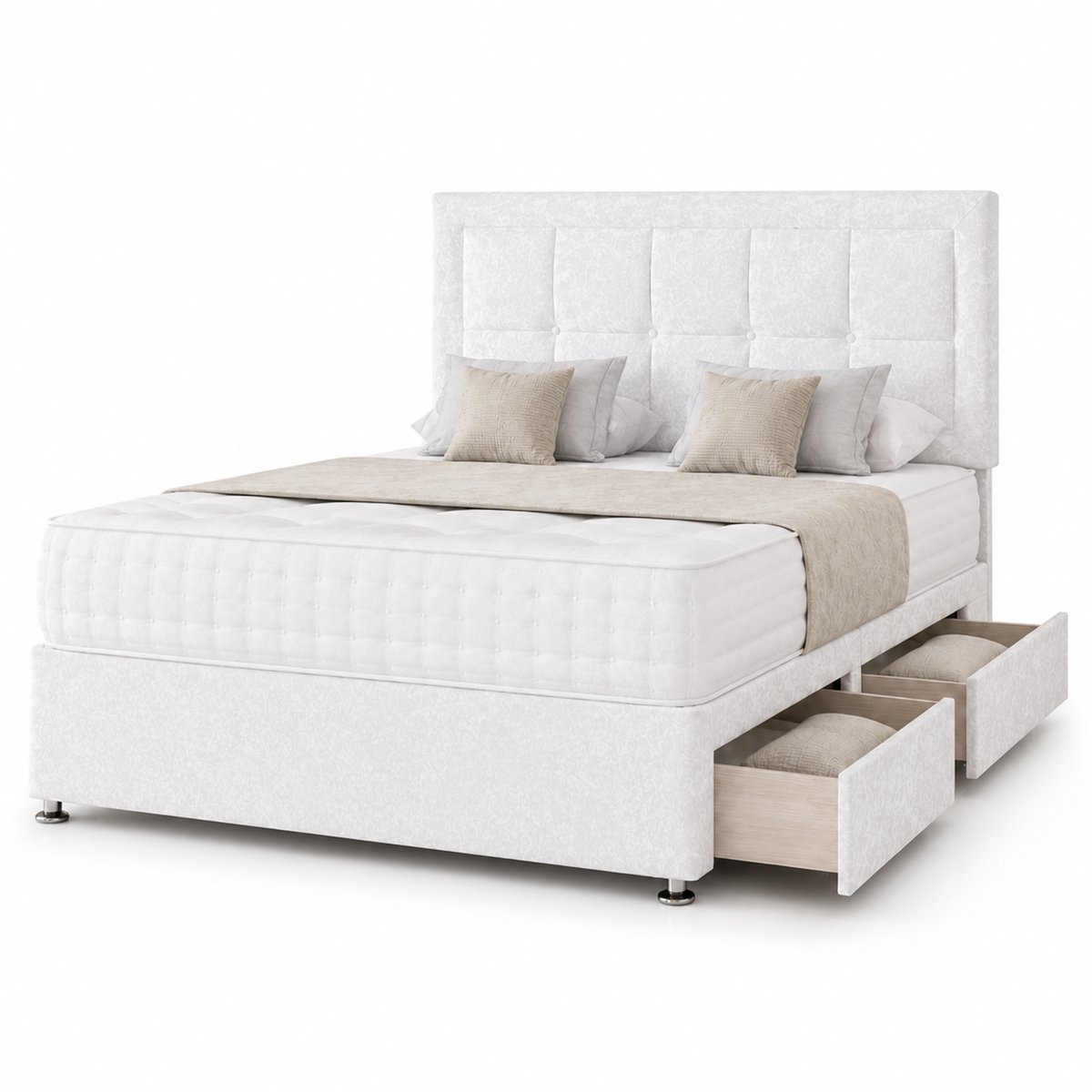 Comfy Deluxe 2ft6 Small Single 2‑Drawer Crushed Velvet Divan Bed Set - White