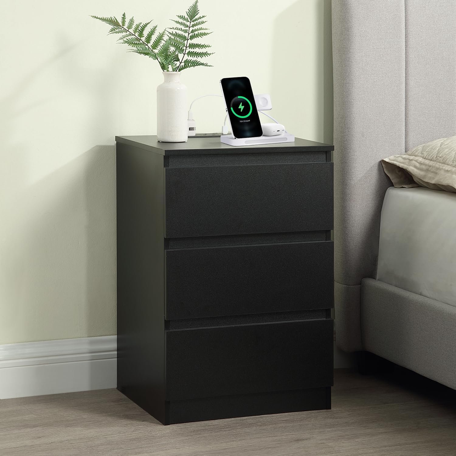 Home Treats USB Charging Bedside Table - Black