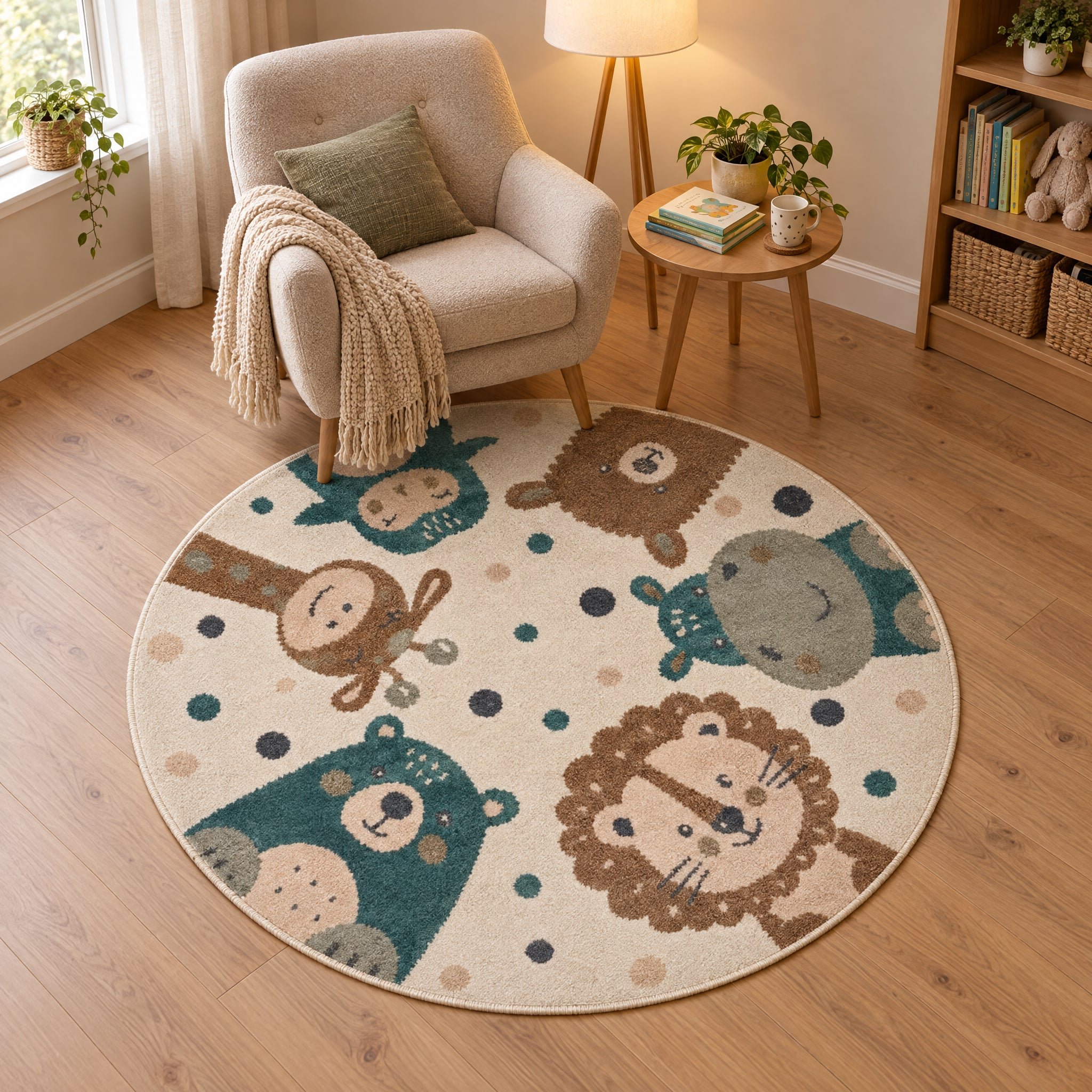 Hanse Home Beige Adventures Animal Party Kids Round Rug - 140cm