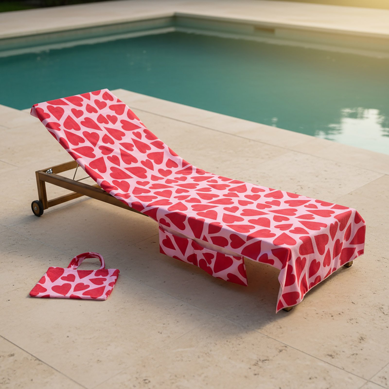 OHS Heart Microfibre Beach Towel in a Bag - Pink
