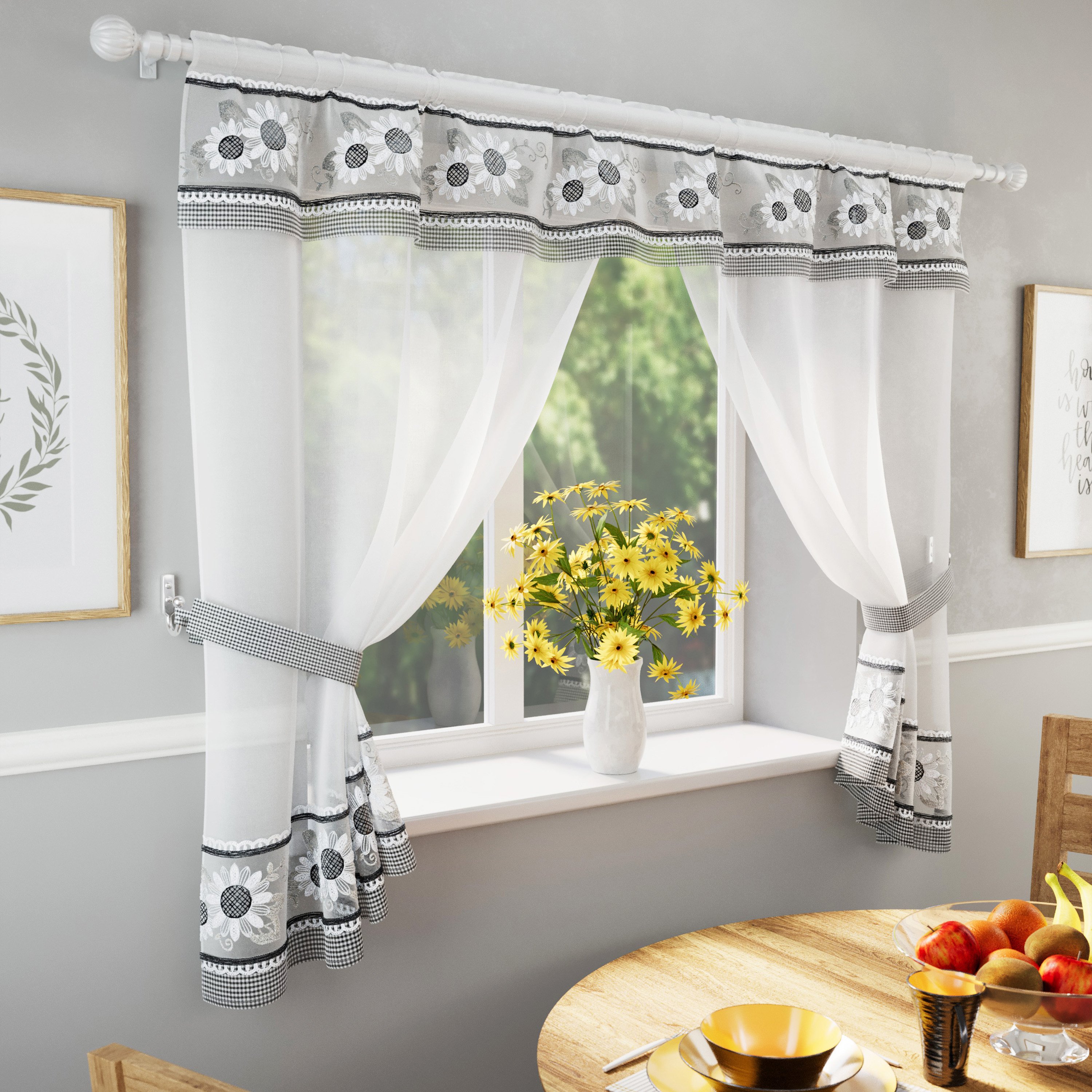 Tyrone Textiles Keswick Rod Pocket Curtain Window Set - 249 x 137cm - Black