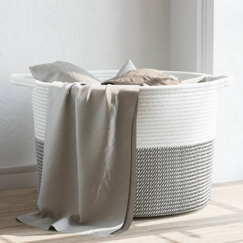 Walplus Polyester Laundry Basket and - Grey and White - 55 x 36 cm