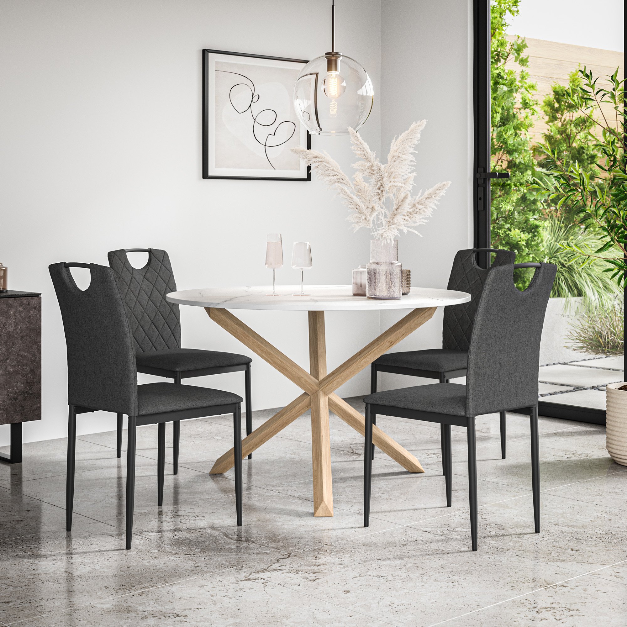 Furniture Online Malvern Monza Marble Top Dining Table & 4 Charcoal Chairs