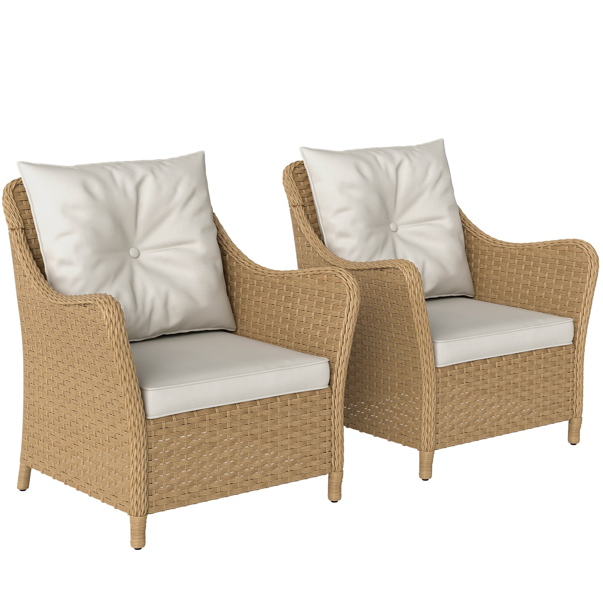 Outsunny Set of 2 Rattan Cushioned Garden Chairs - Beige