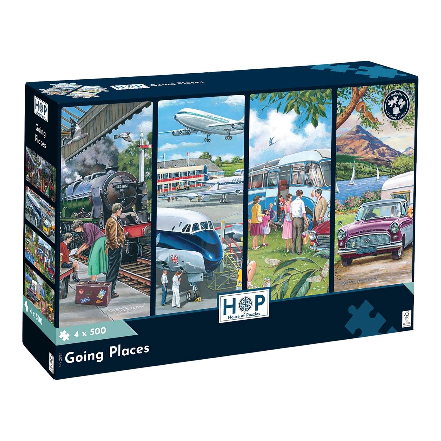 The House of Puzzles Going Places Puzzle  4 x 500 Piece Jigsaw Puzzles