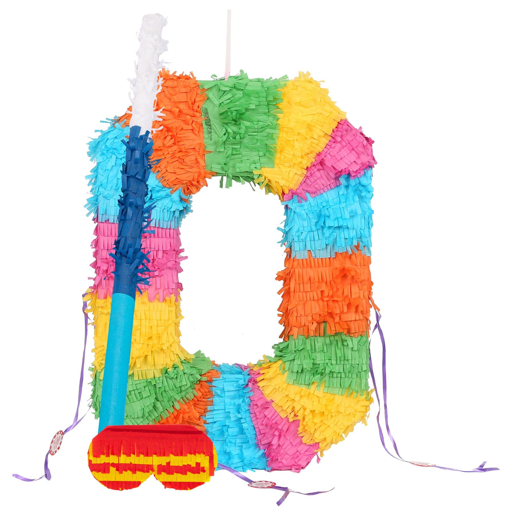 Fax Potato Number 0 Pinata Set with Stick & Blindfold - Blue Stick