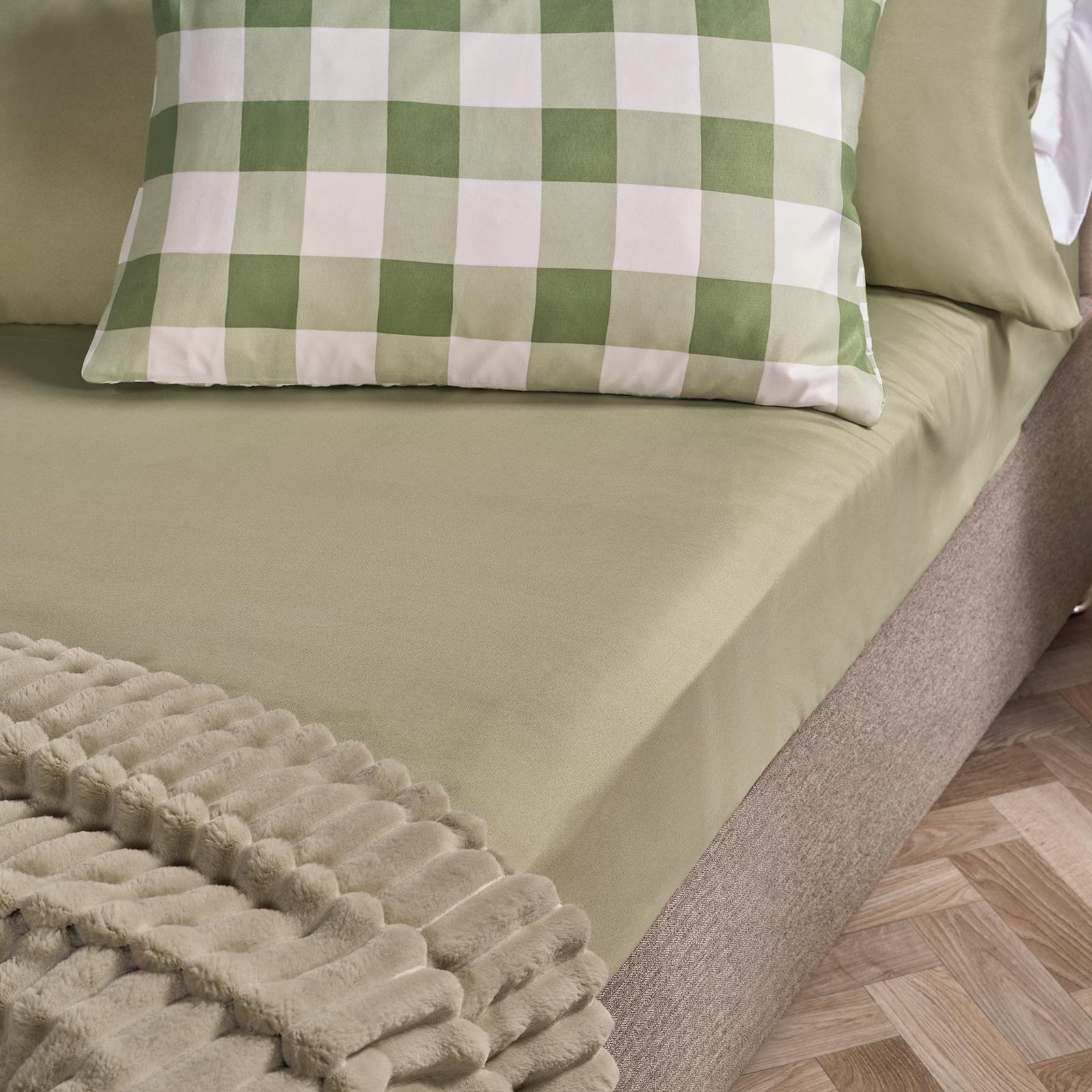 OHS Plain Dyed Microfibre Fitted Bed Sheet Sage - King