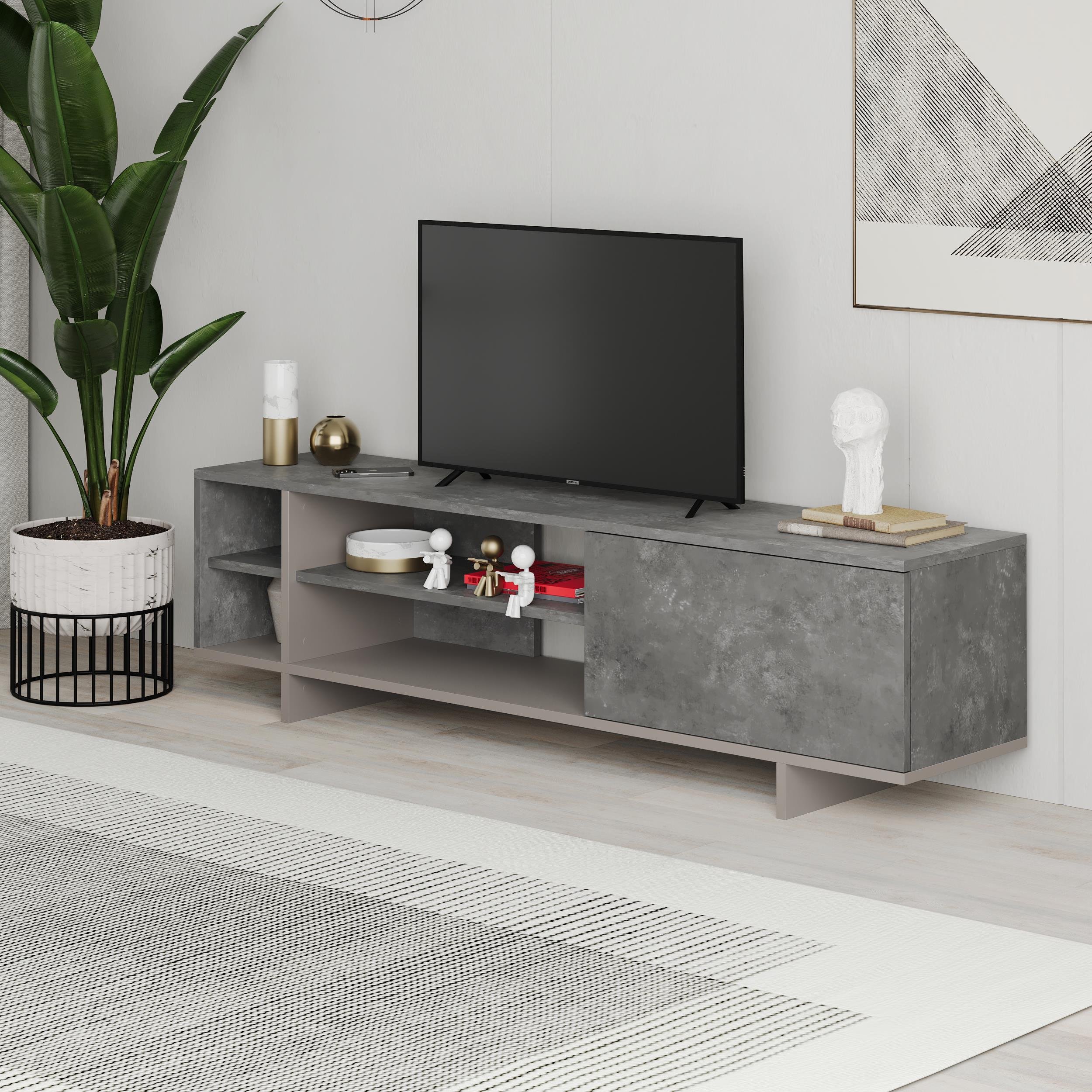 Decortie Stockton TV Unit Stand up to 65in - Retro, Mocha Grey