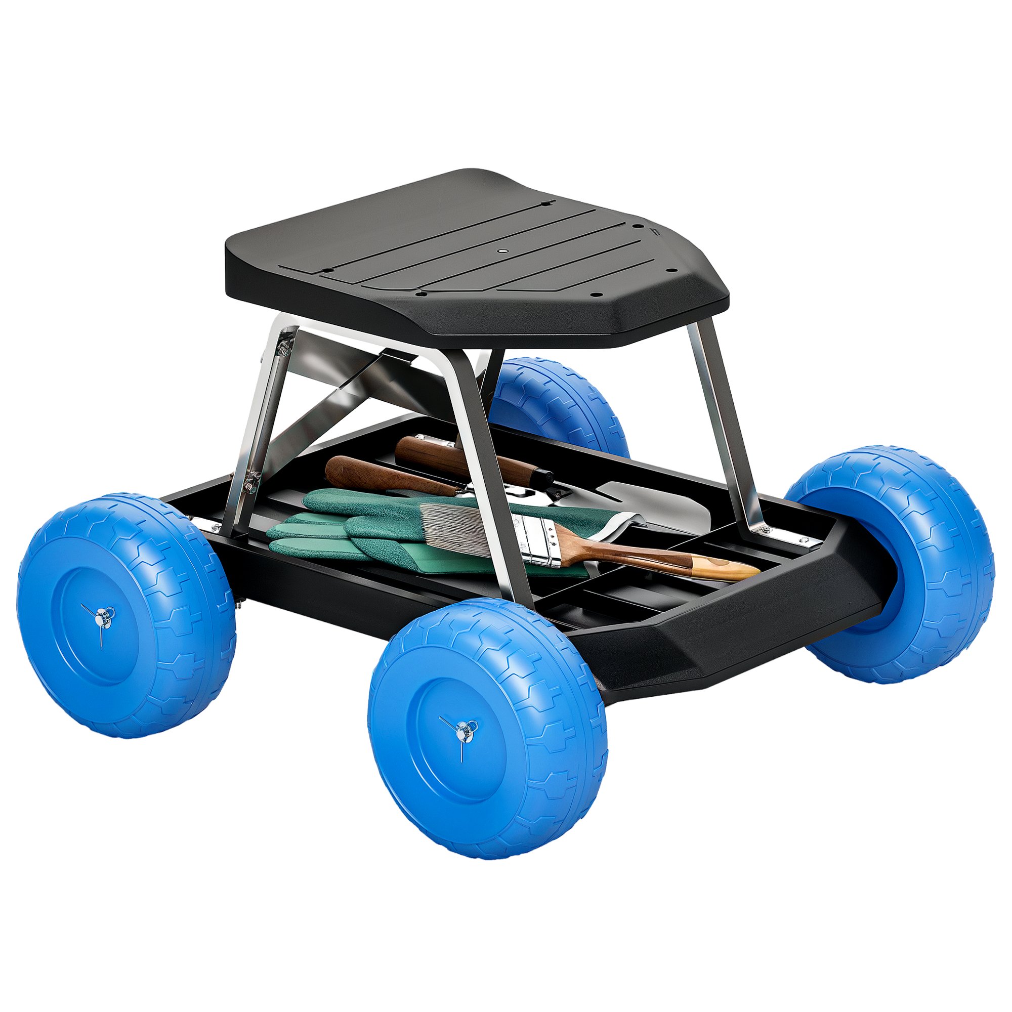 Outsunny Garden Cart with Wheels and Tool Tray for Planting - Blue
