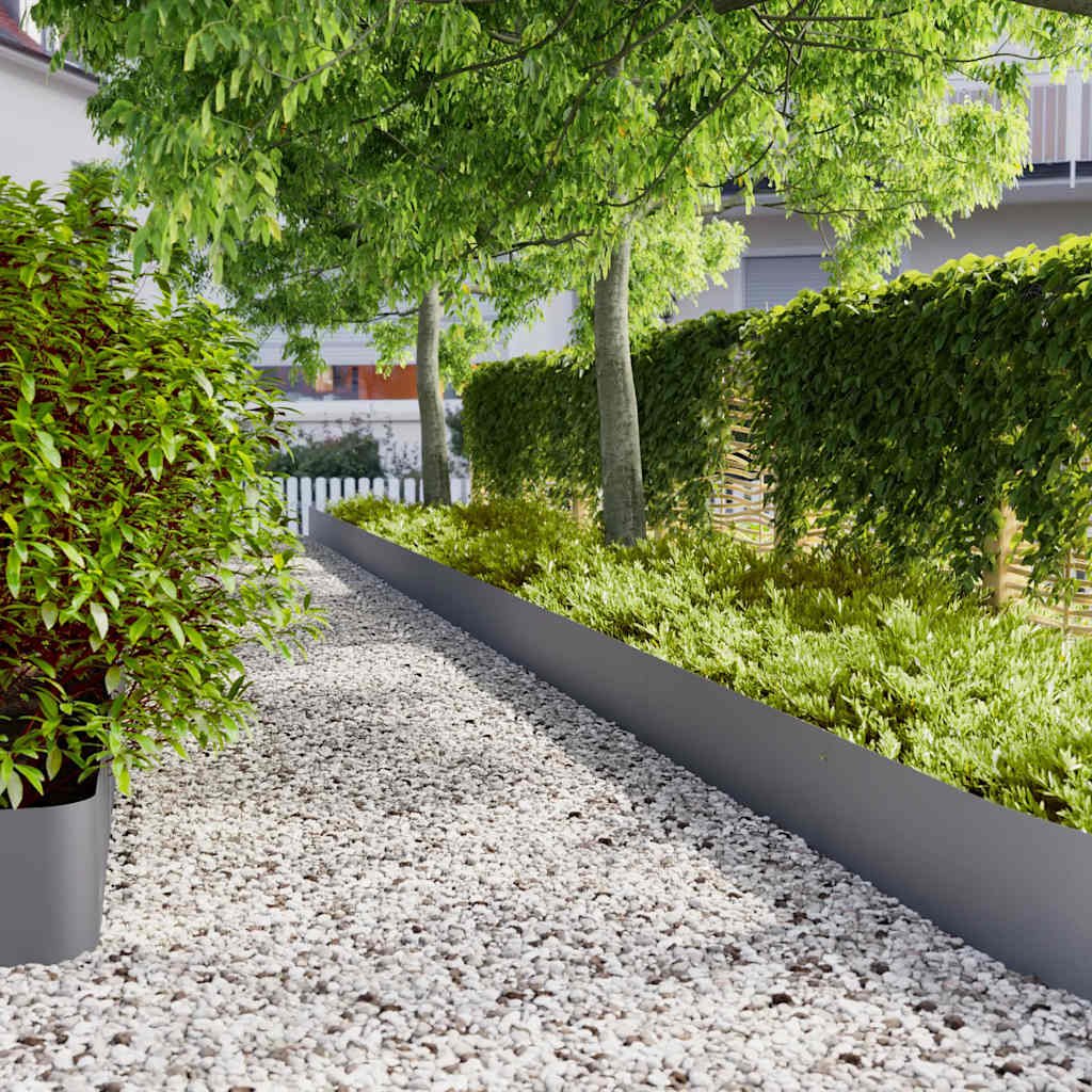 Walplus Pack of 10 Cold-rolled Steel Lawn Edgings - Anthracite - 25 x 103 cm