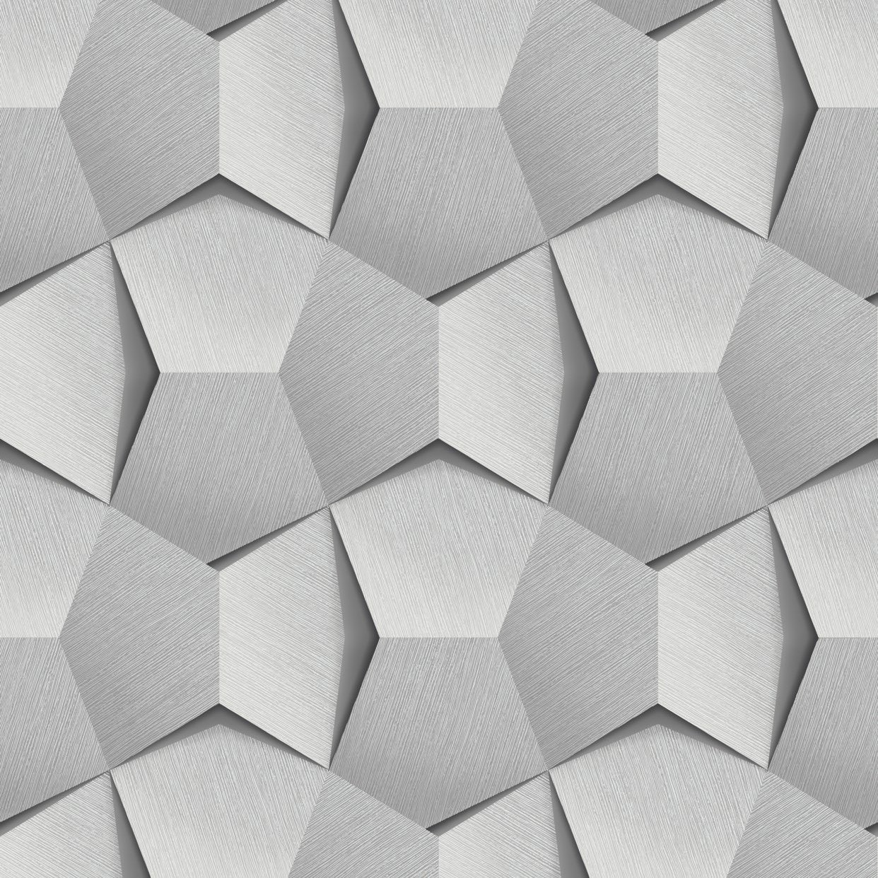 Grandeco Boaz 3D Effect Metal Panel Blown Vinyl Textured Wallpaper - Silver Grey