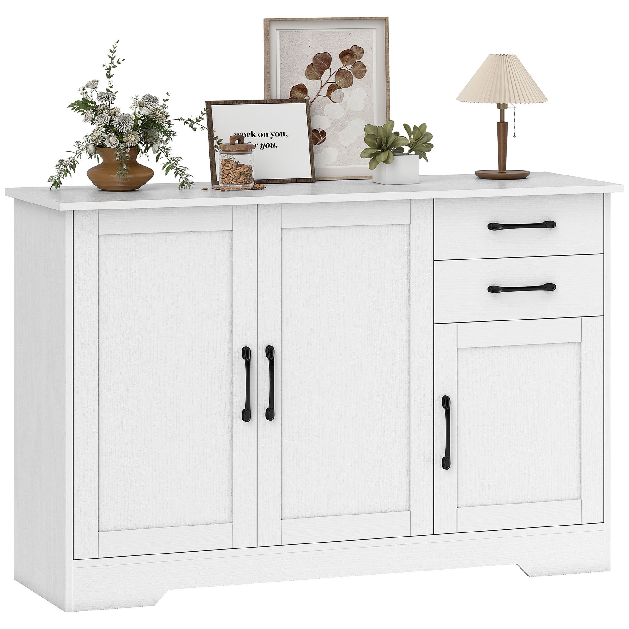 HOMCOM Modern Adjustable Storage Sideboard with Soft Close Doors - White