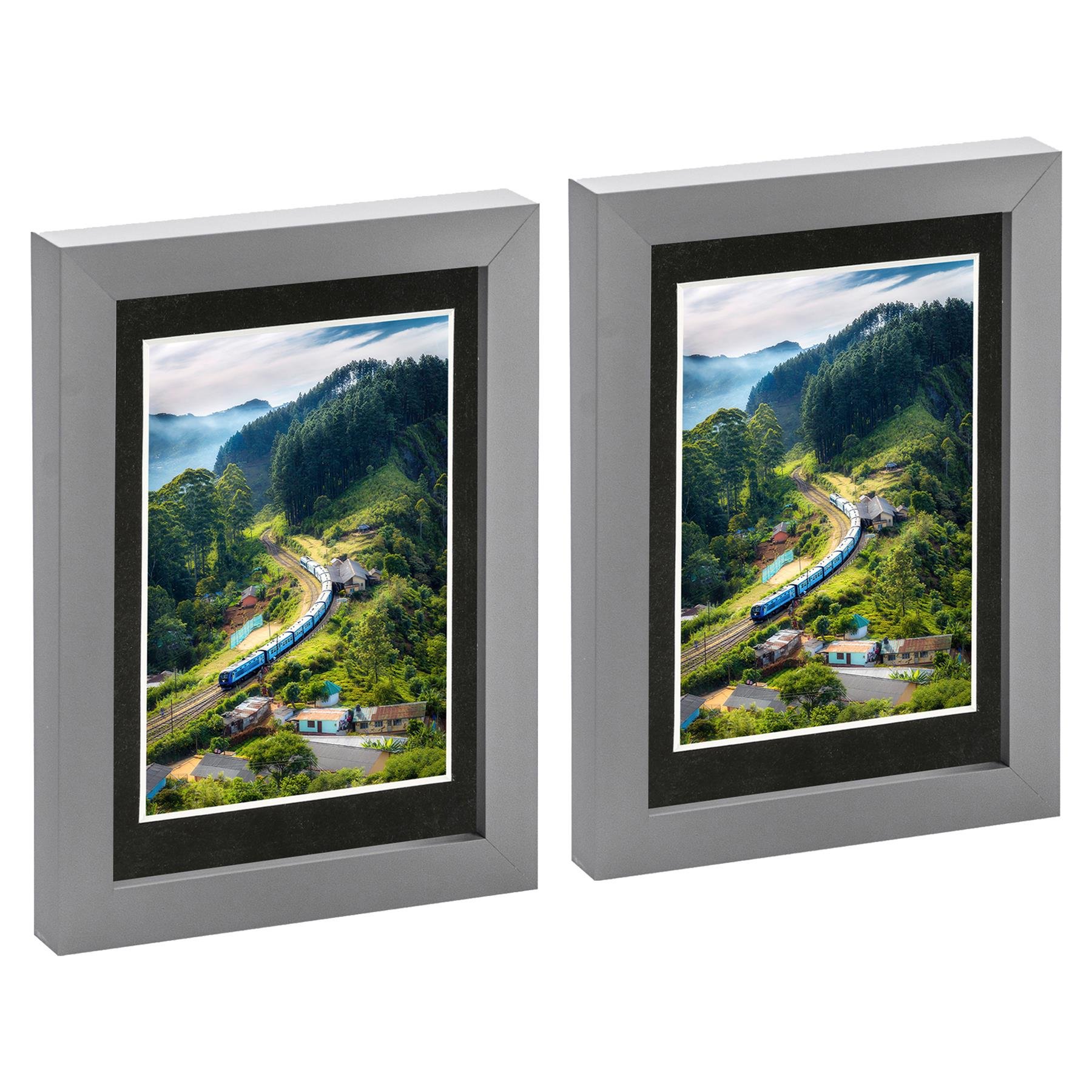 Nicola Spring 5 x 7" Photo Frames with 4 x 6" Black Mount (2x) - Grey