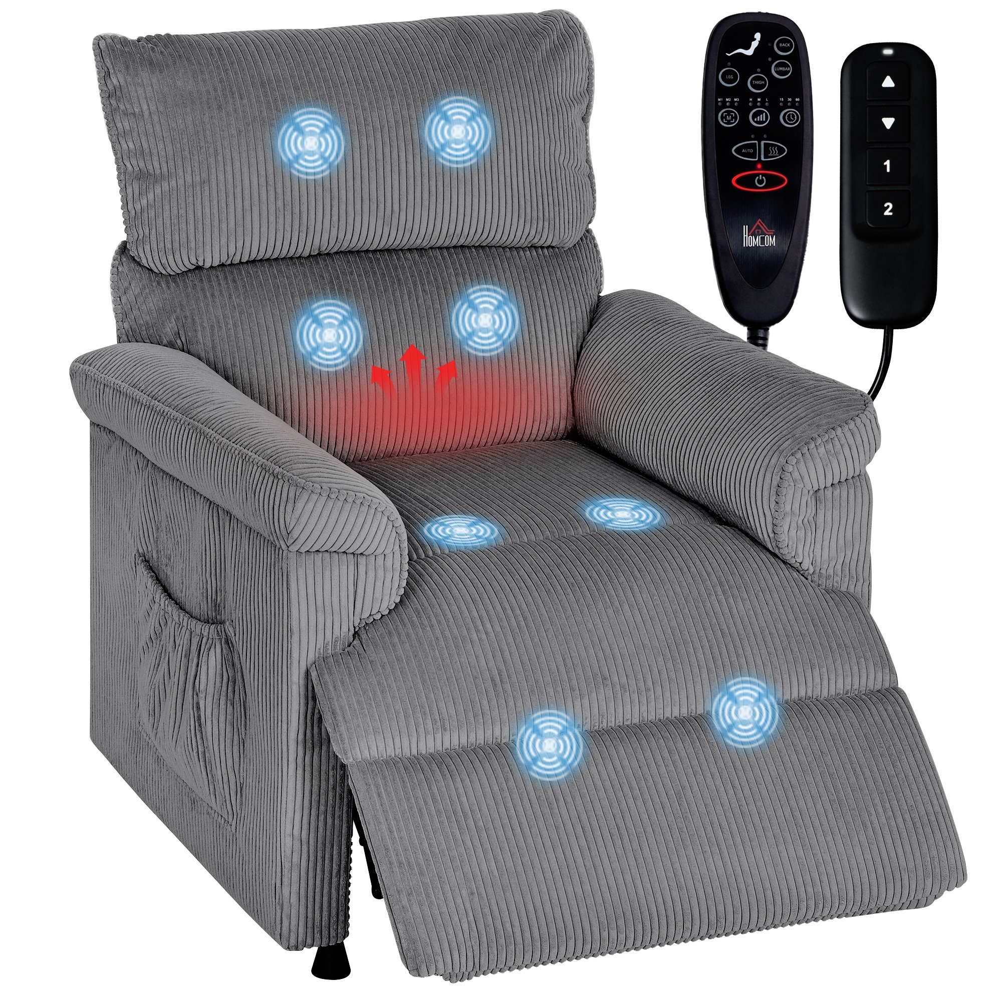 HOMCOM Massage Recliner Armchair with USB Port - Grey