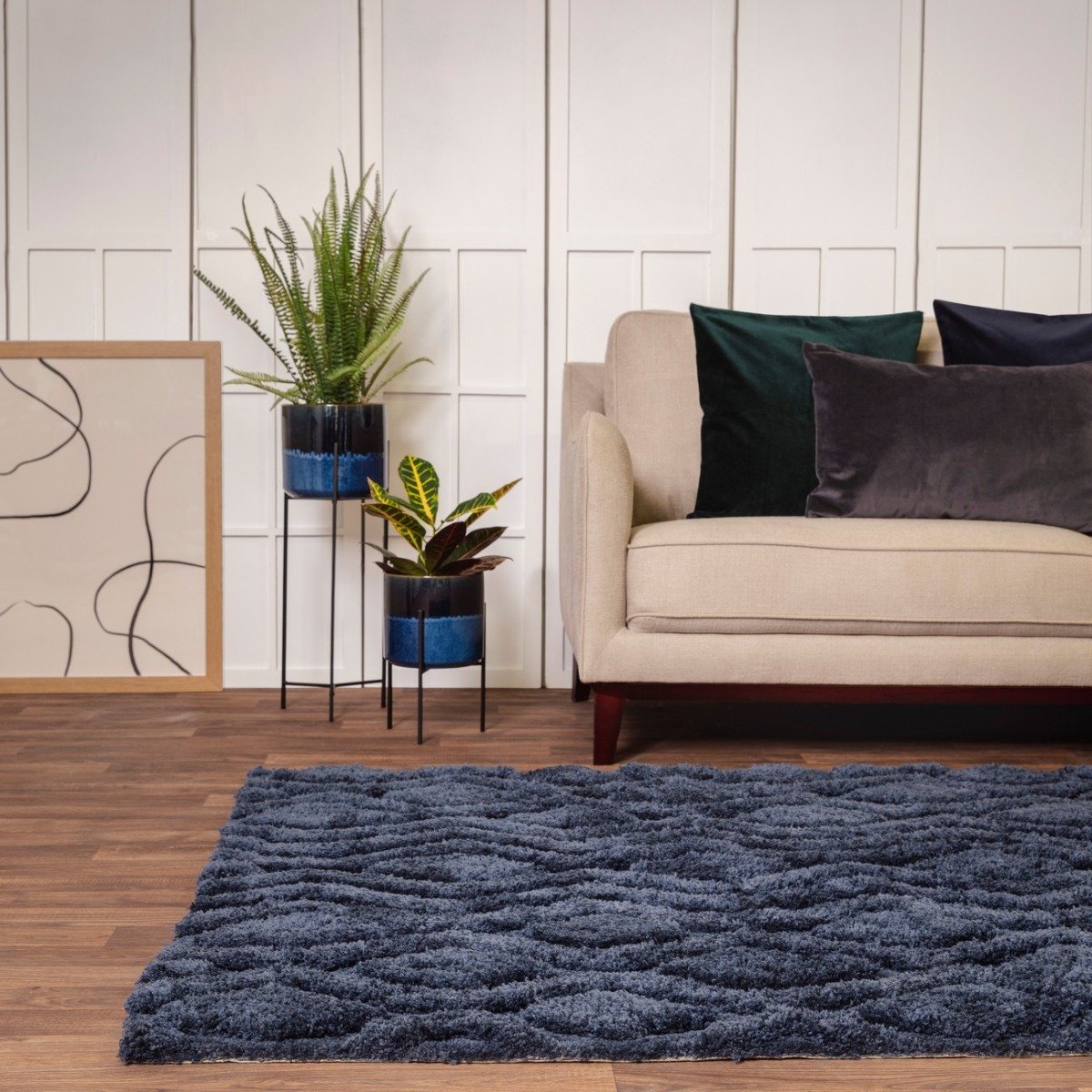 Mega Flooring Blue Shaggy Geometric Rug - 160 x 230cm