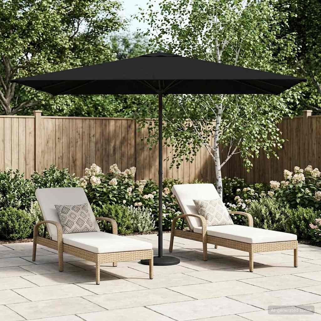 Walplus Rectangular Polyester Garden Parasol - Black - 290 x 190 x 223 cm