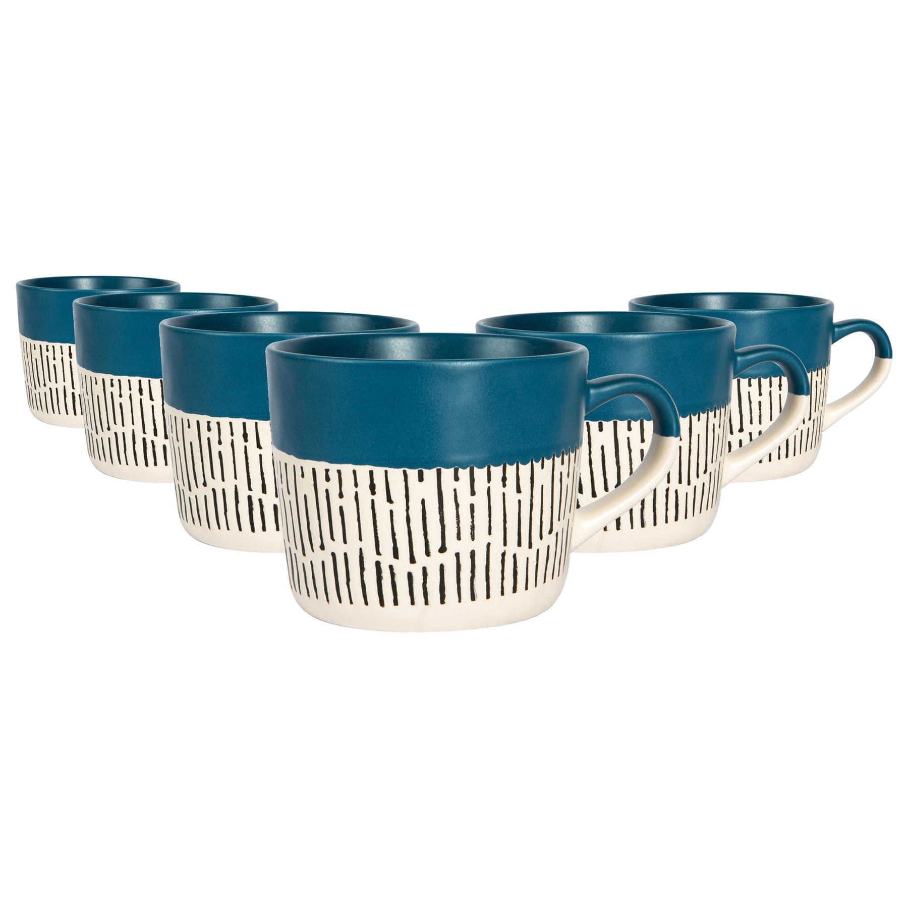 Nicola Spring Ceramic Dipped Dash 475ml Coffee Mugs Pack of 6 - Blue