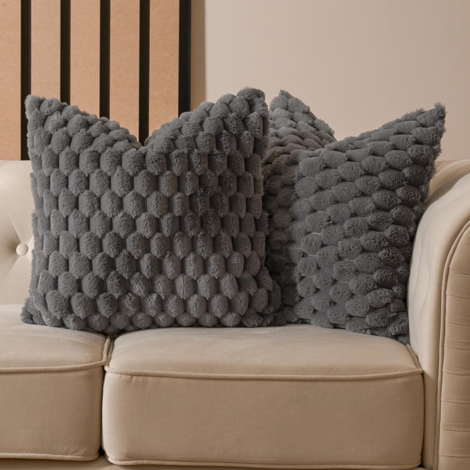 OHS 2 Pack Waffle Faux Fur Cushion Covers 45 x 45cm - Charcoal