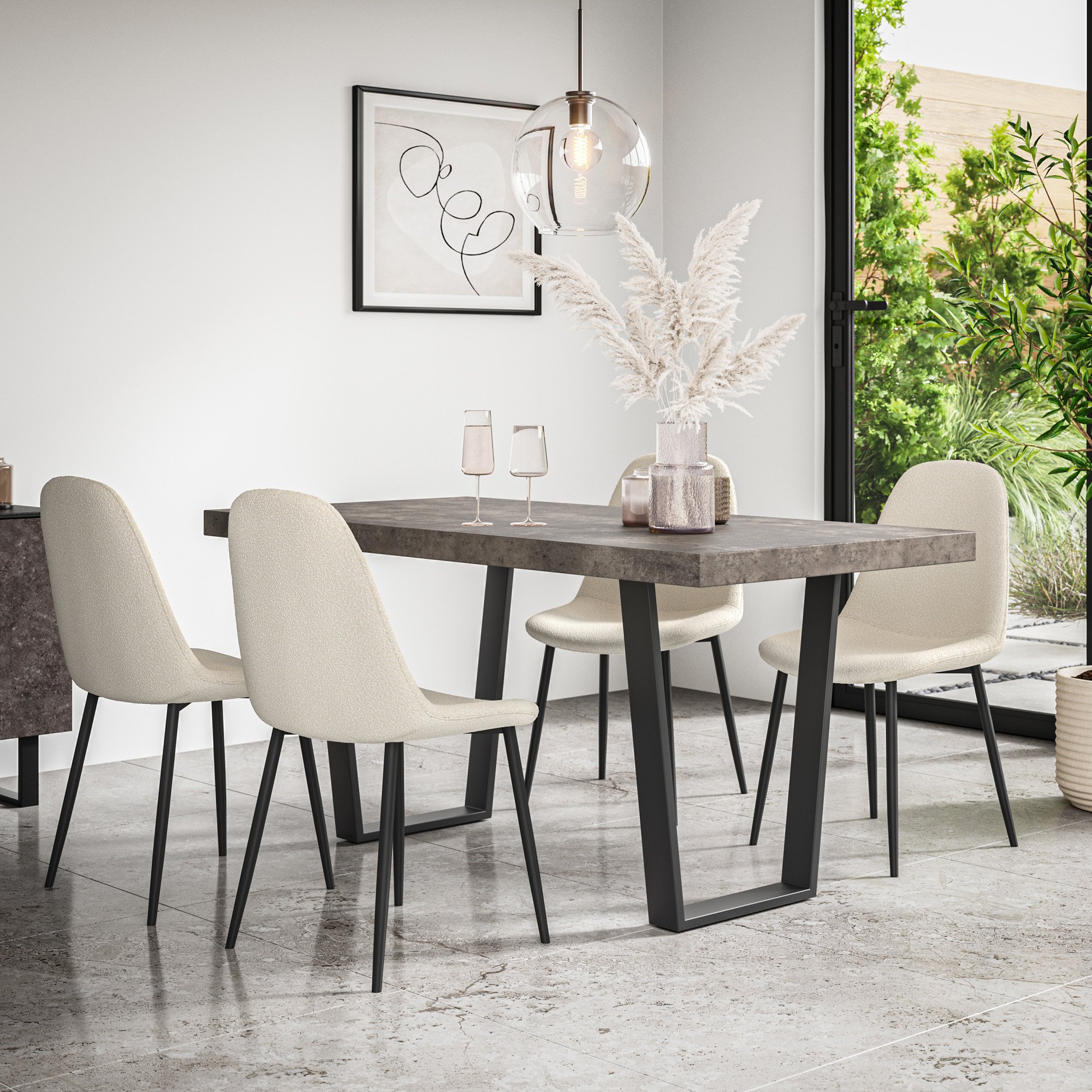 Furniture Online Aria Maya Concrete Effect Dining Table & 4 Ivory Chairs