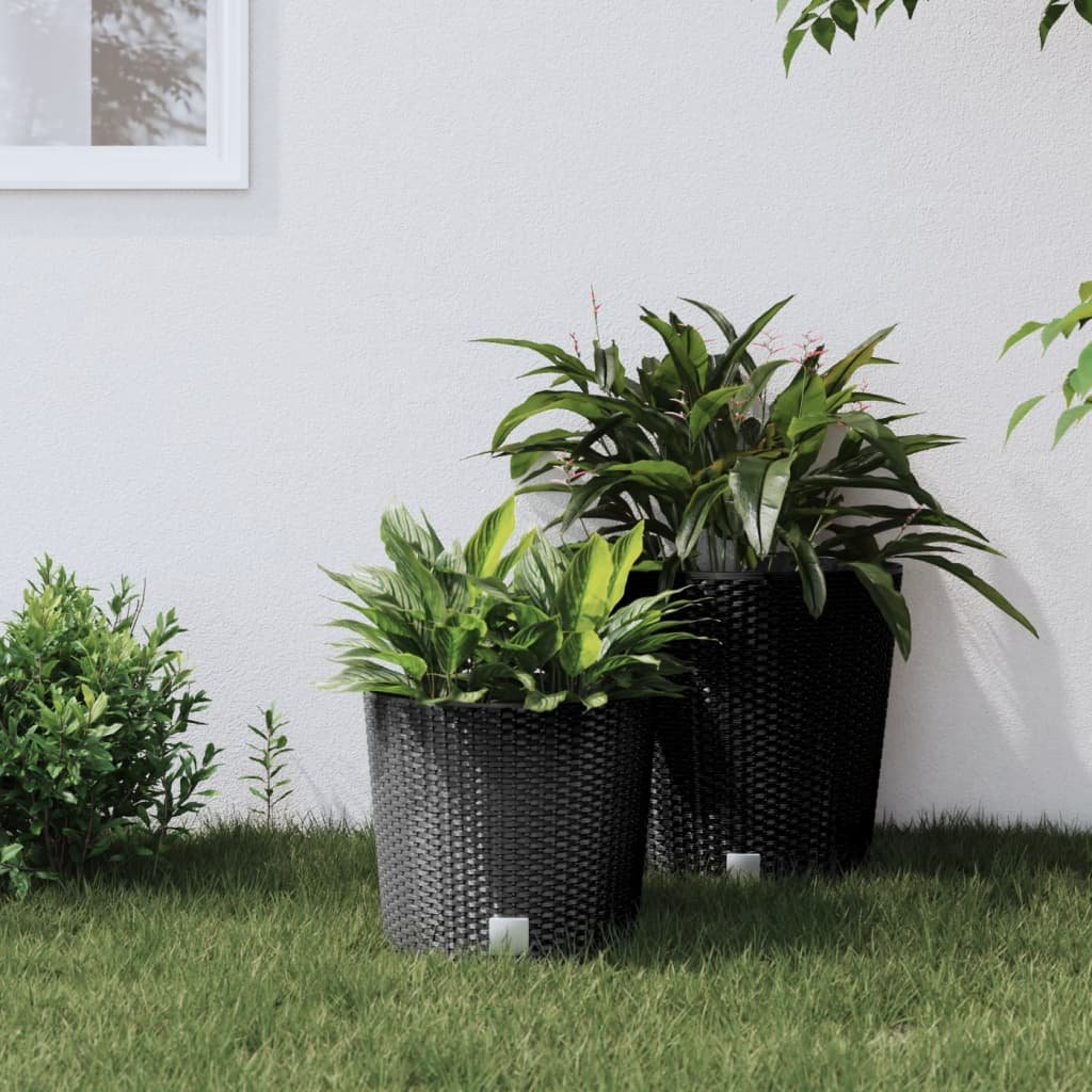 Walplus Poly Rattan Garden Planter - Anthracite - 30 x 27 cm