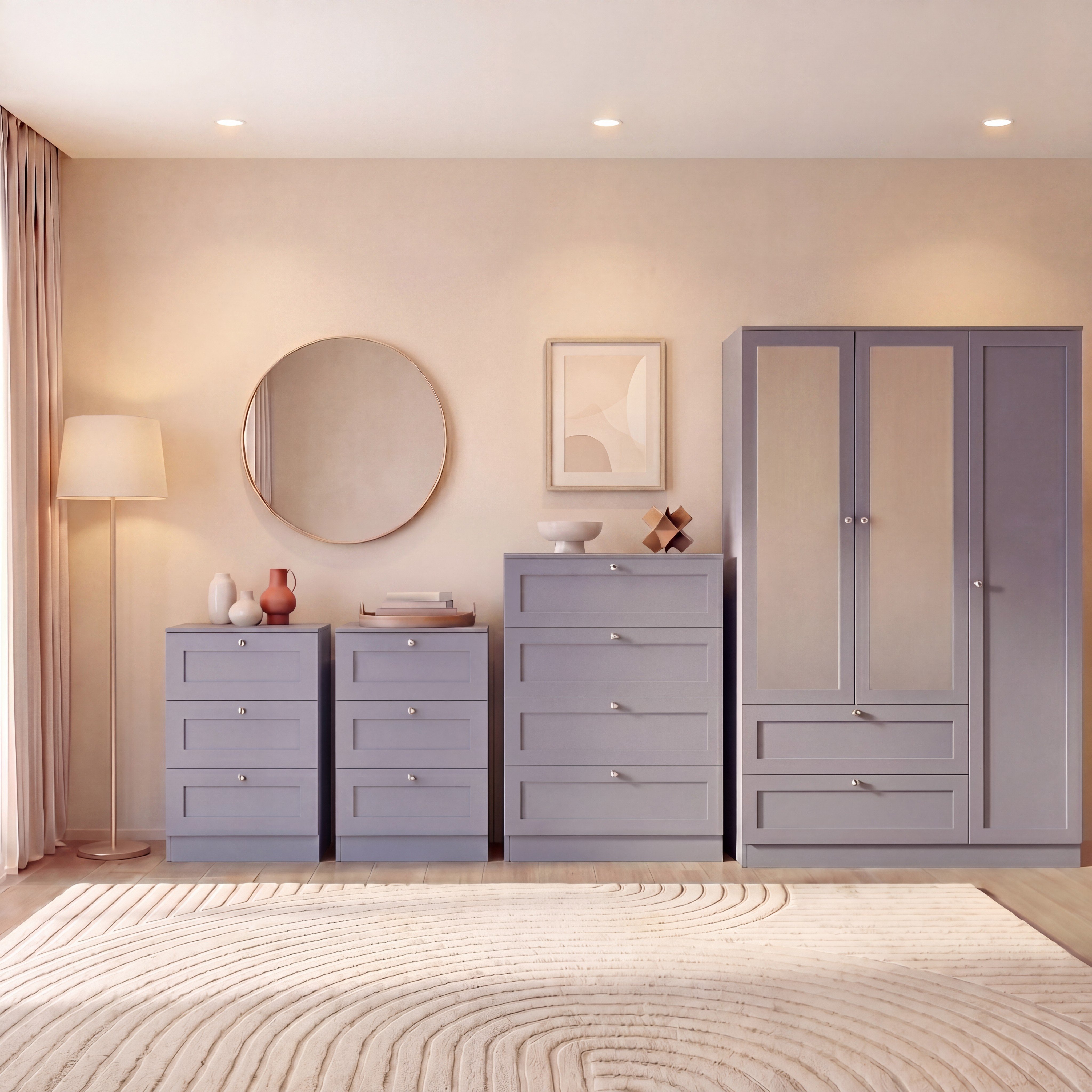Vida Designs Altino Set (3x2 DRW Bedside - 4 DRW Chest - 3DR Wardrobe) - Grey