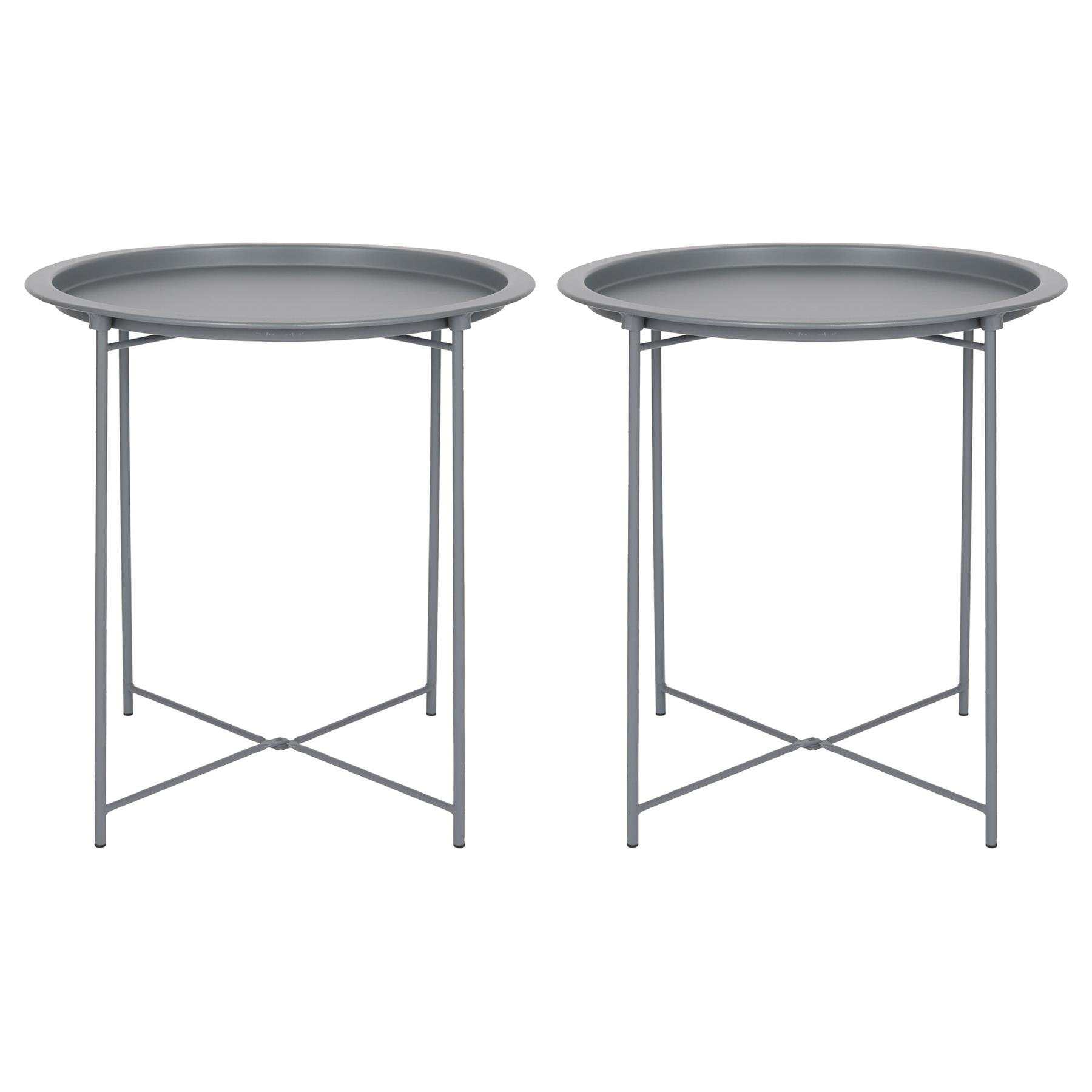 Harbour Housewares Round Steel Tray Tables - Matt Grey - Pack of 2