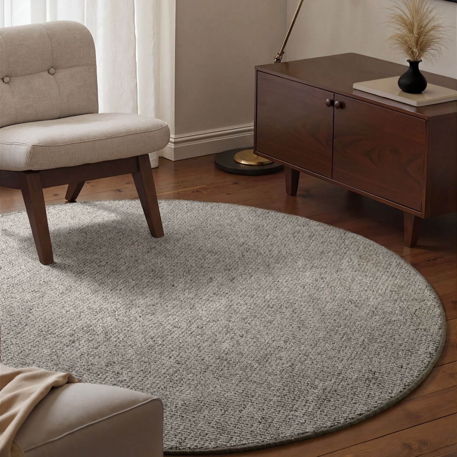 Hanse Home Grey Wolly Tufted Wool Look Dense Plain Round Rug - 200cm