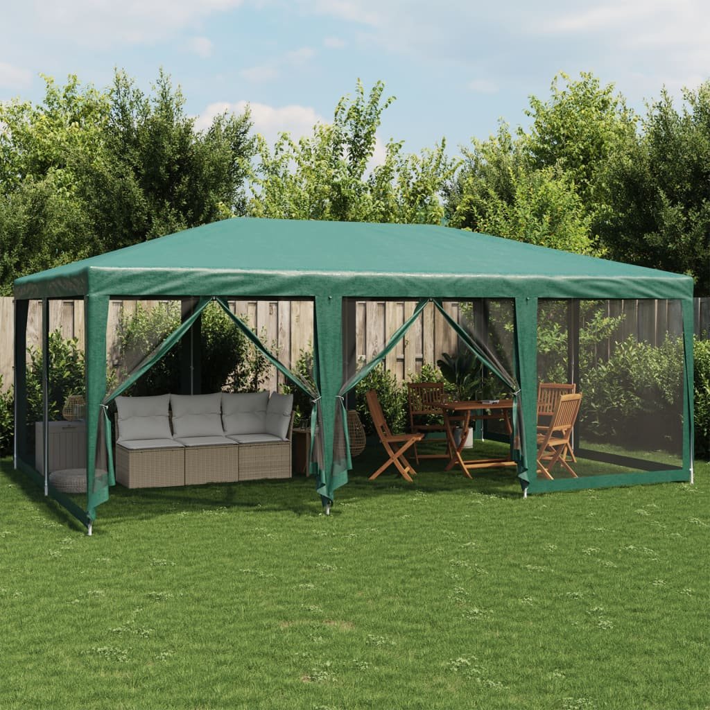 Walplus 6 x 4 m HDPE Party Tent with 10 Mesh Sidewalls - Green