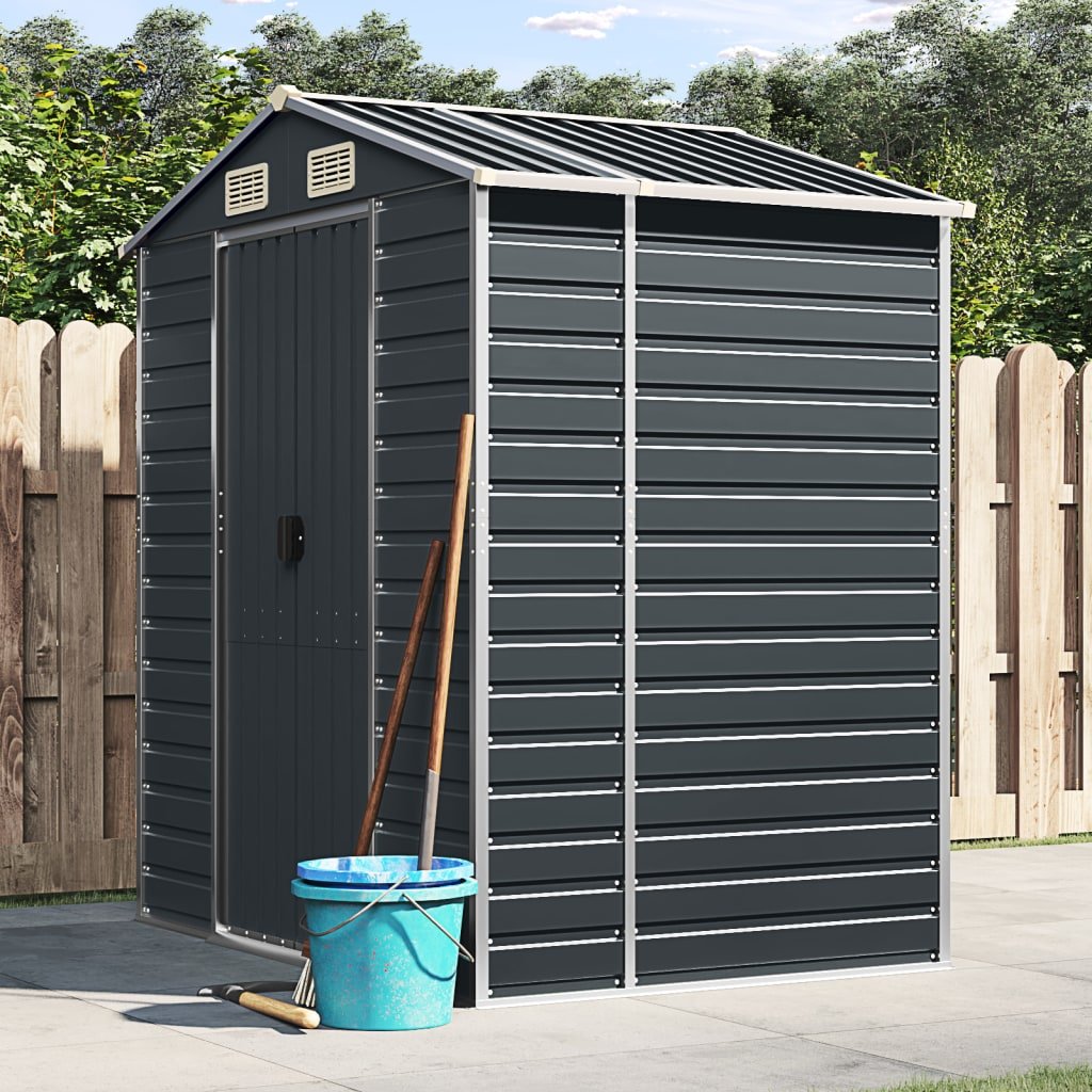 Walplus Galvanised Steel Garden Shed - Anthracite - 191 x 130 x 198 cm