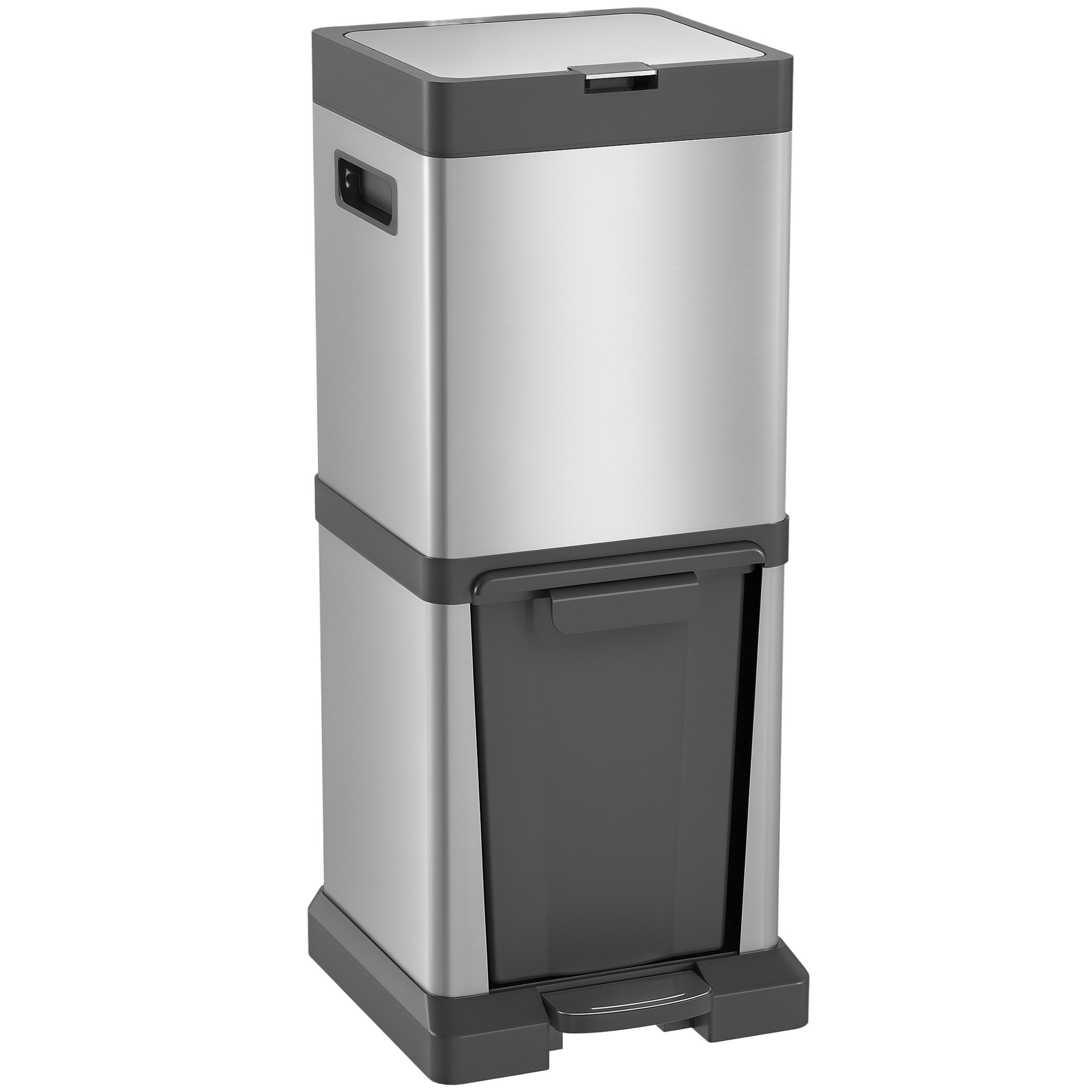HOMCOM 34L Stainless Steel Double Bin with Tilt Out Bin - Silver