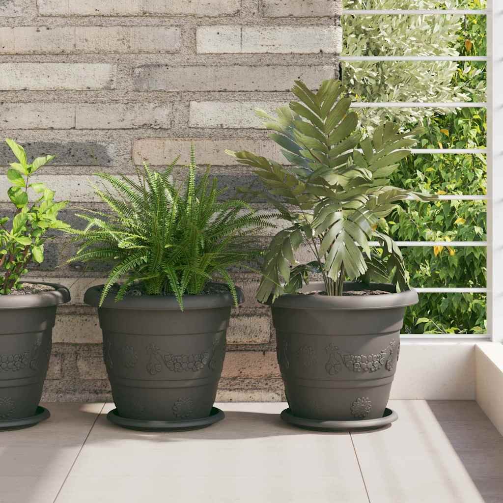 Walplus Pack of 6 Plastic Round Planter - Black - 26 x 26 x 21.5 cm