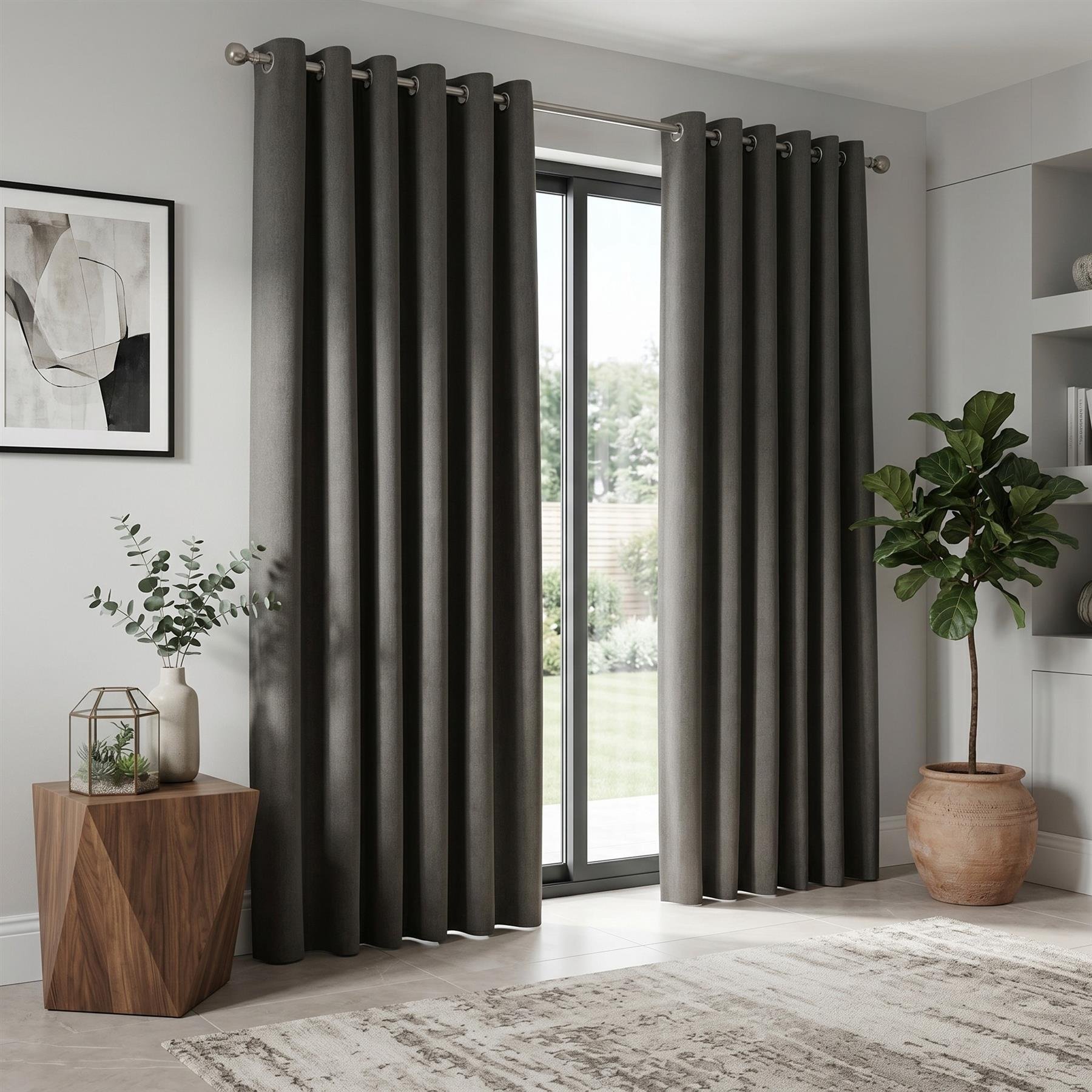 Luxury Living Linen Look Blackout Eyelet Curtains 117cm x 229cm - Charcoal