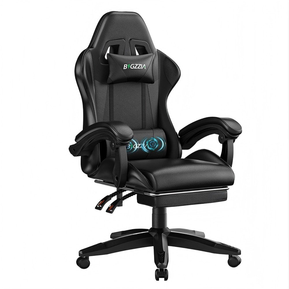 Rattantree Ergonomic Massage Gaming Chair with Footrest - Black