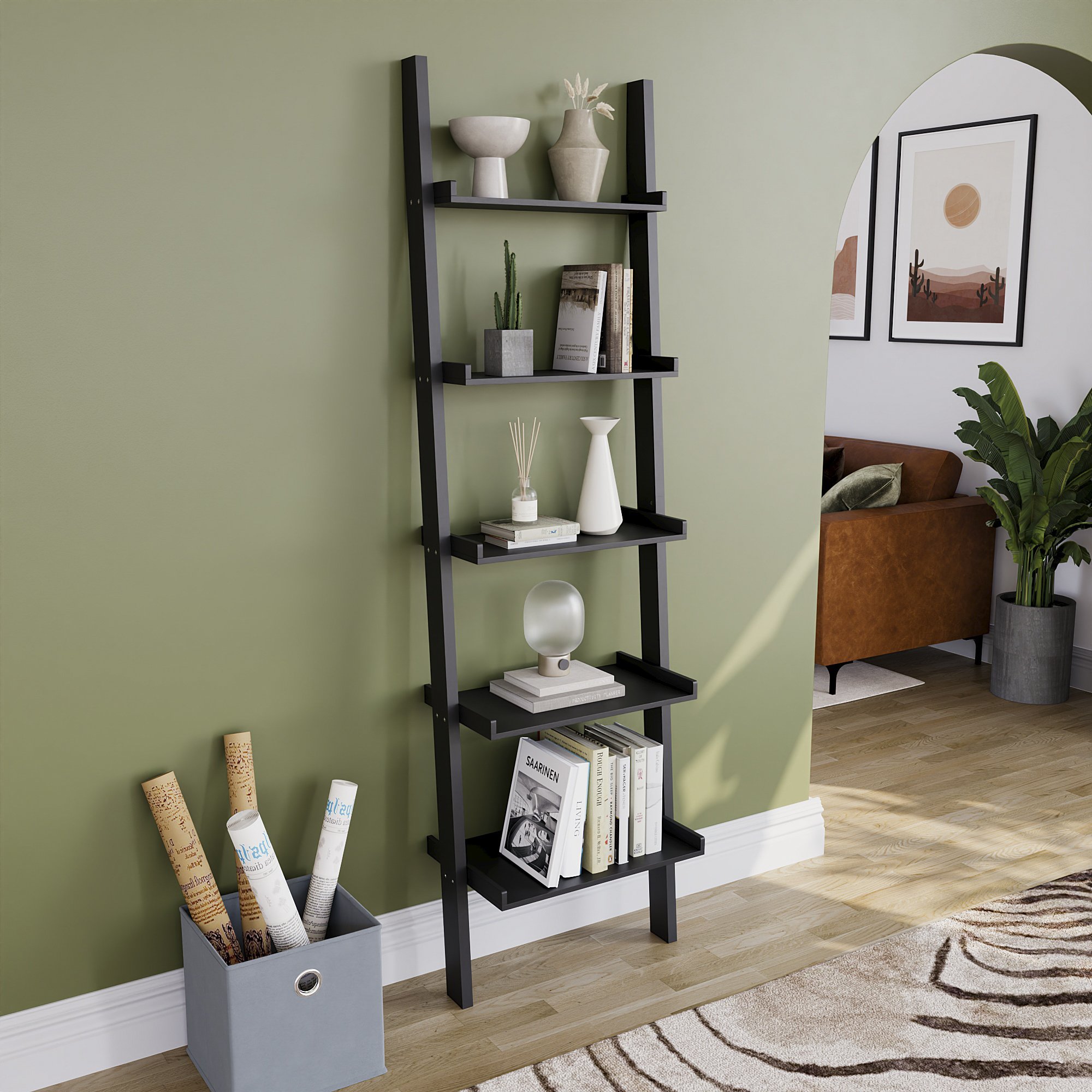 Vida Designs York 5 Tier Ladder Bookcase - Black