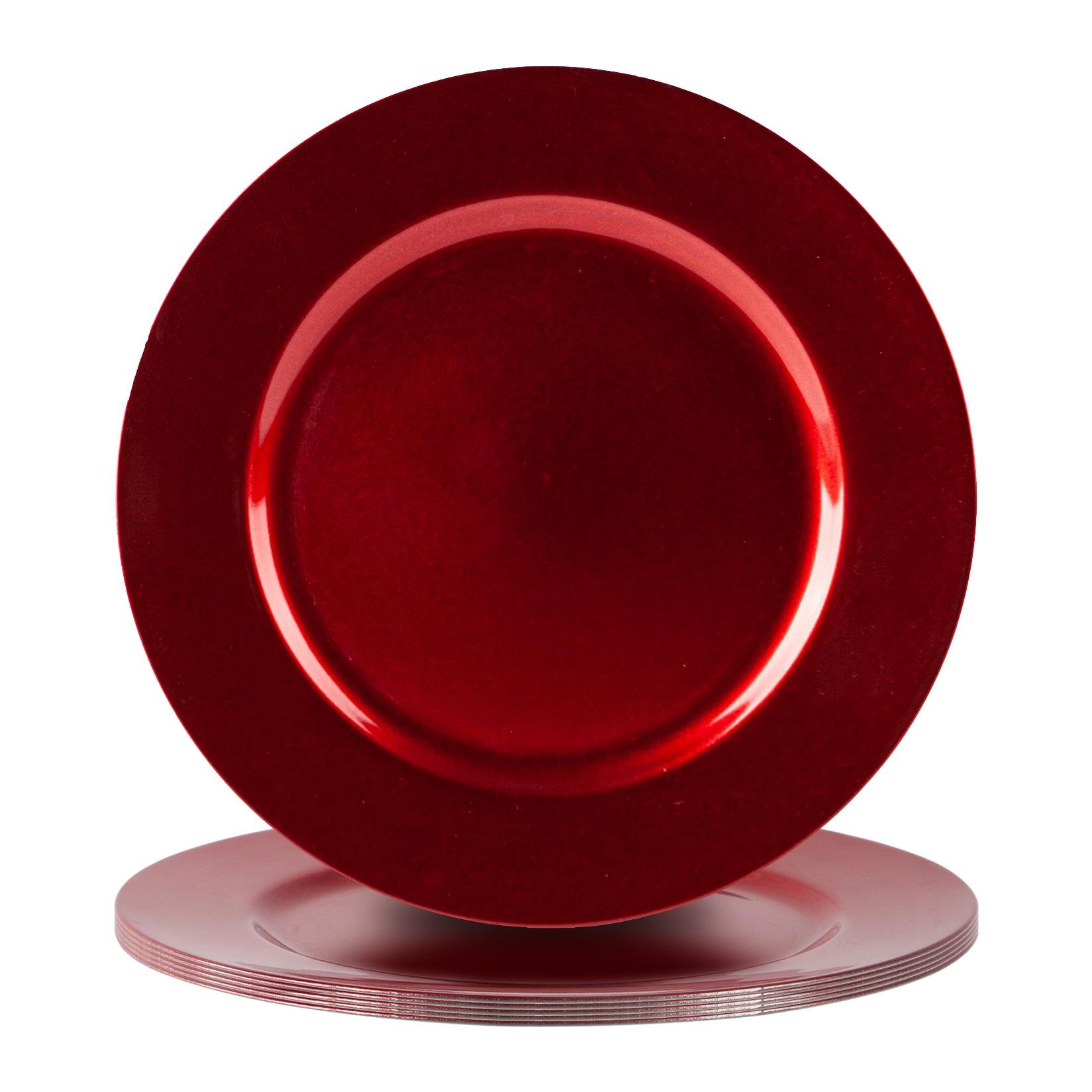 Argon Tableware Metallic Charger Plates - Red - Set of 6