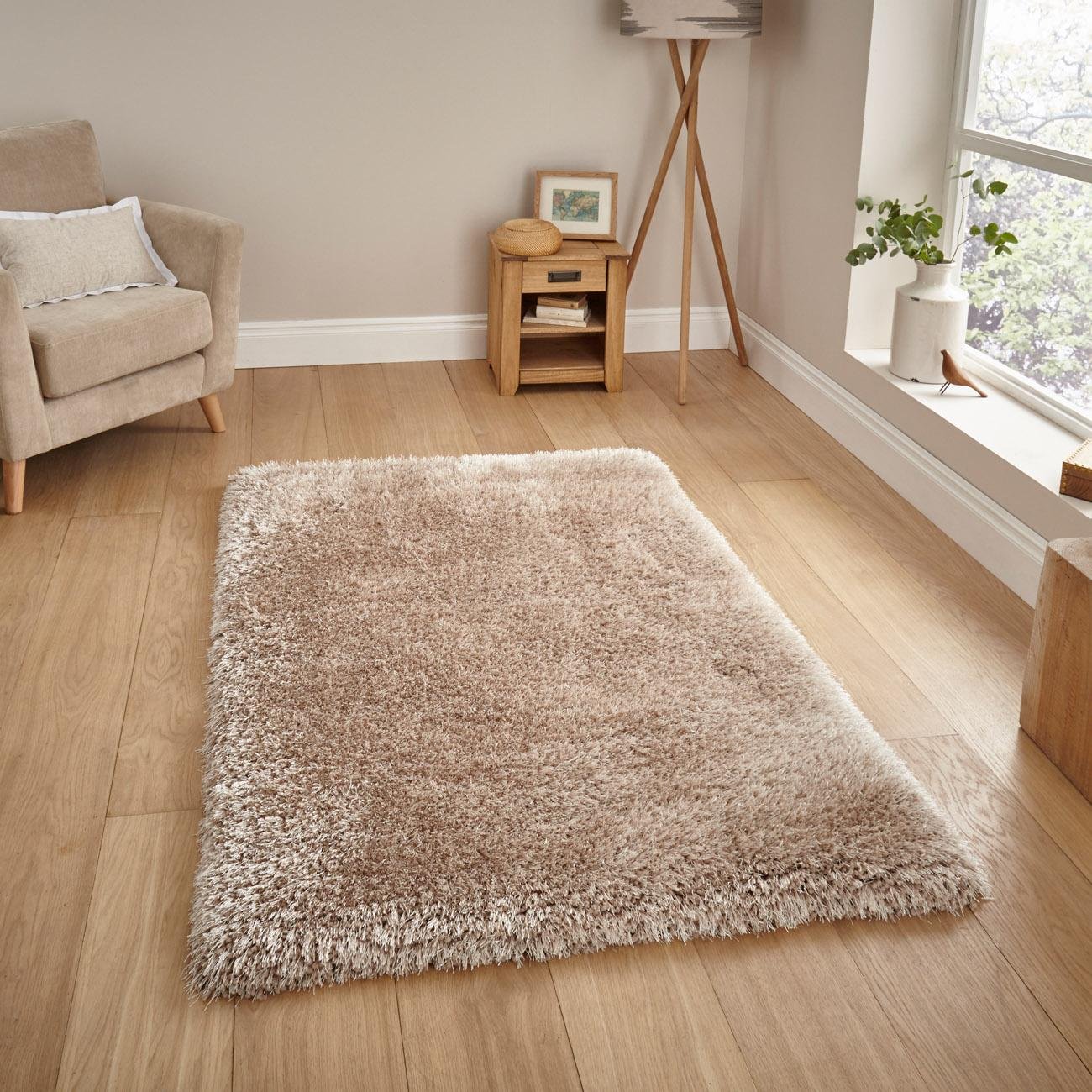 Mega Flooring Beige Shaggy Plain Rug - 200 x 290cm