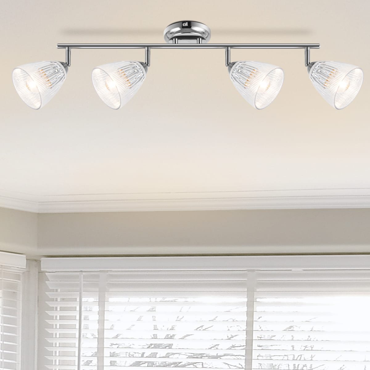 Cosylyte Athella Bathroom 4 Light Modern Ribbed Glass Spotlight - Chrome Base