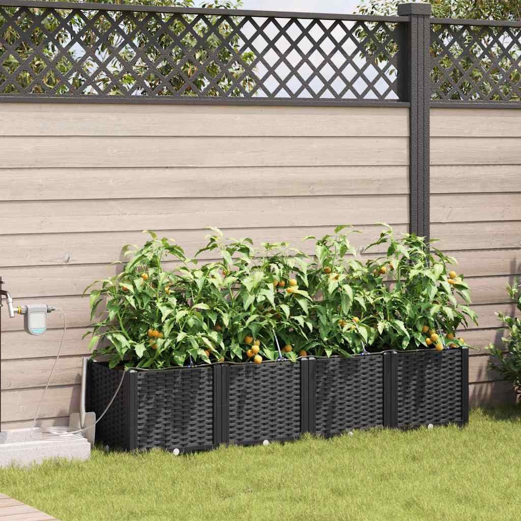 Walplus Pack of 4 Plastic Garden Planter - Black - 160 x 40 x 37.5 cm