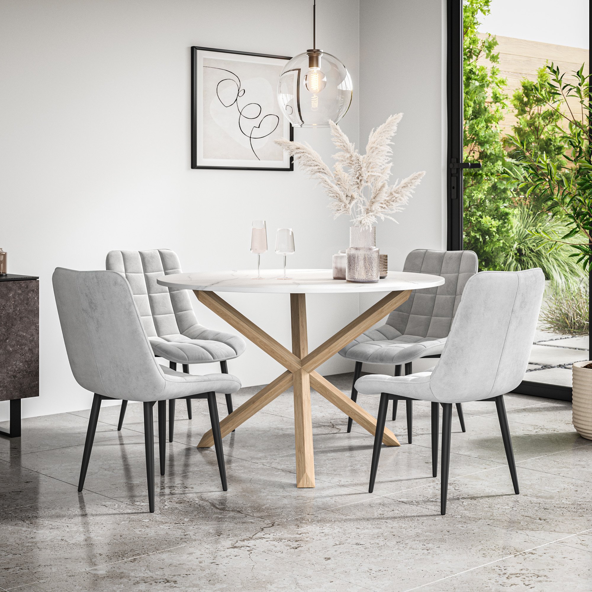 Furniture Online Malvern Nova Marble Top Dining Table & 4 Grey Chairs