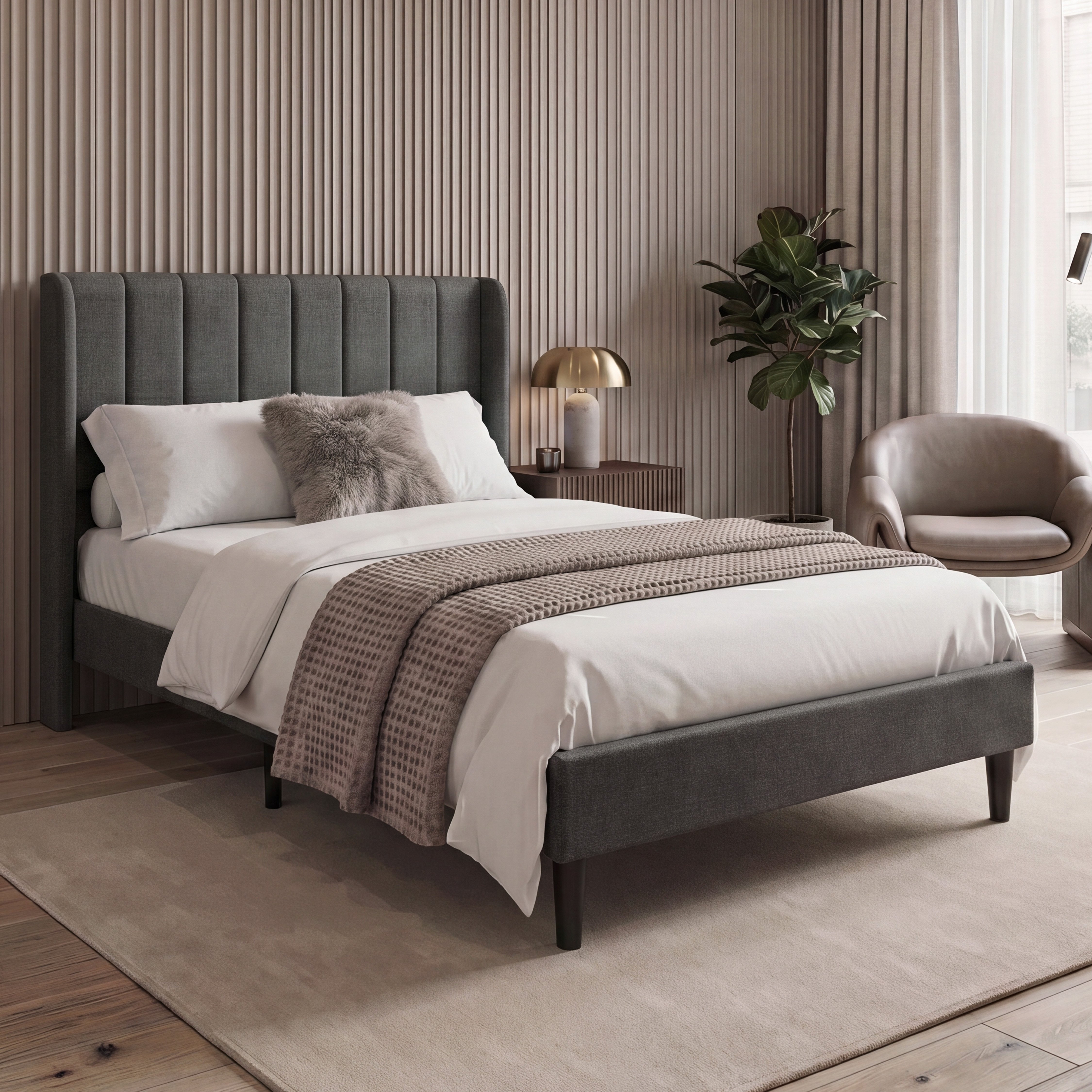 Vida Designs Vianna Double Linen Fabric Bed Frame - Dark Grey