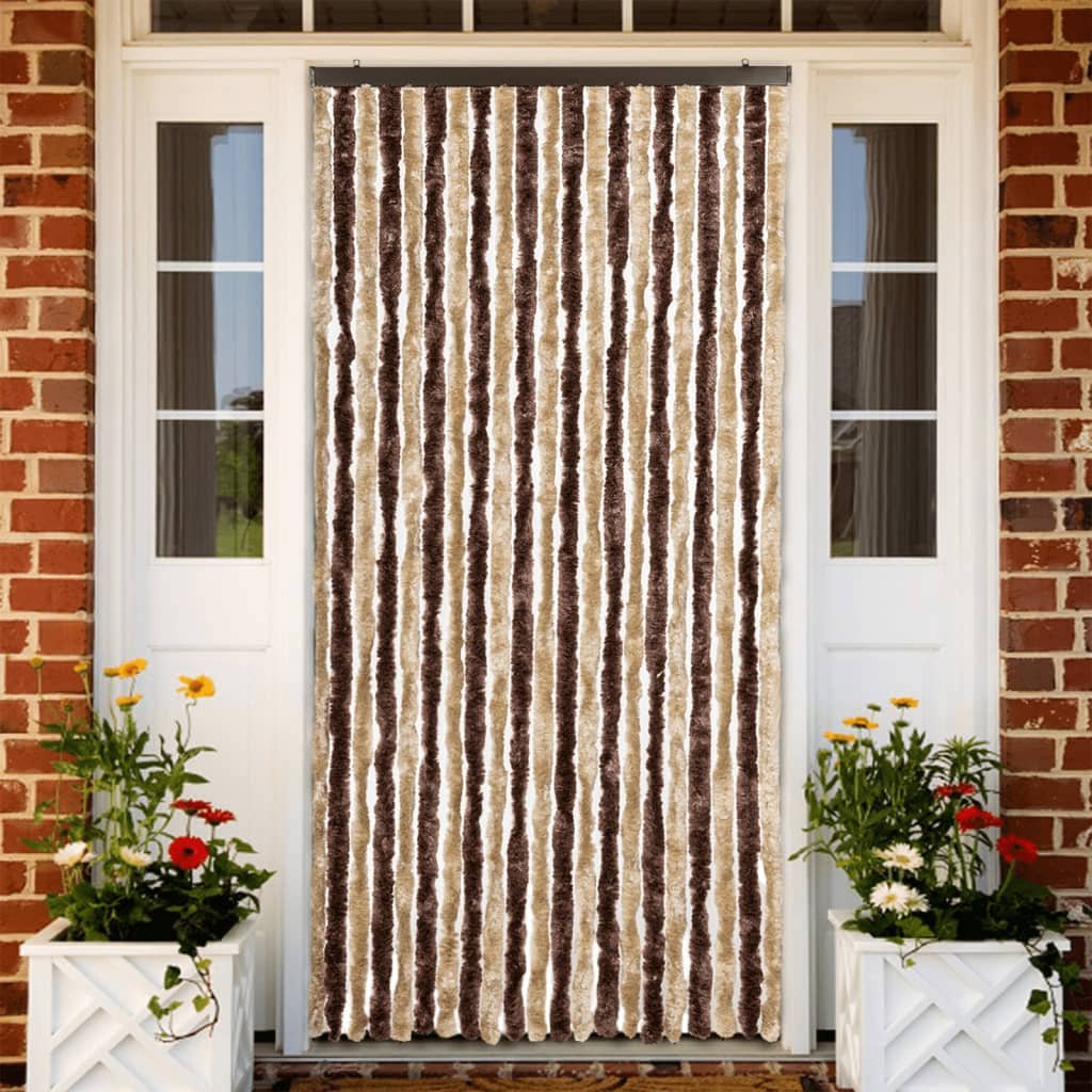 Walplus Chenille Insect Door Curtain - Beige and Light Brown - 90 x 220 cm