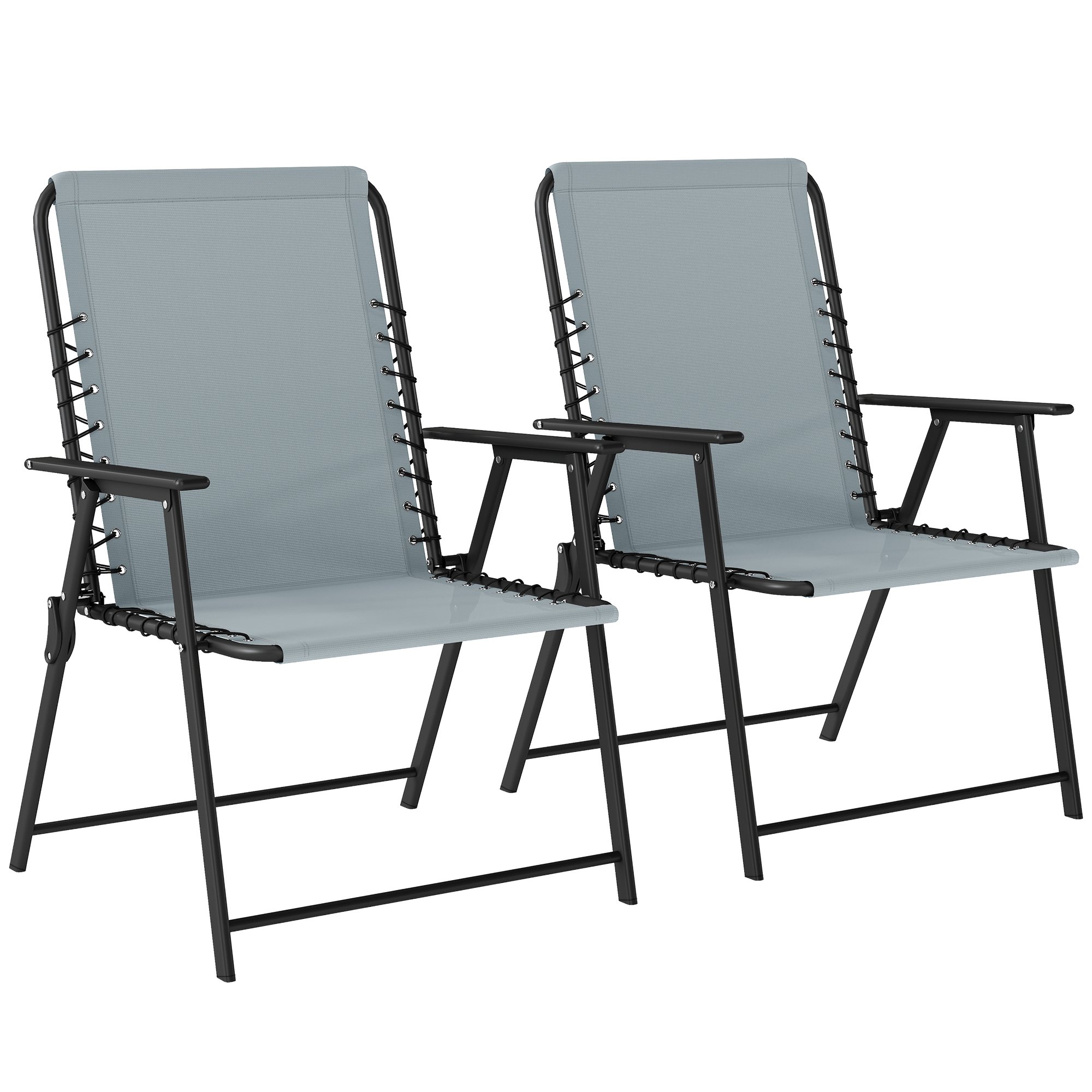 Outsunny Set of 2 Textilene Foldable Garden Chair with Armrest - Light Grey