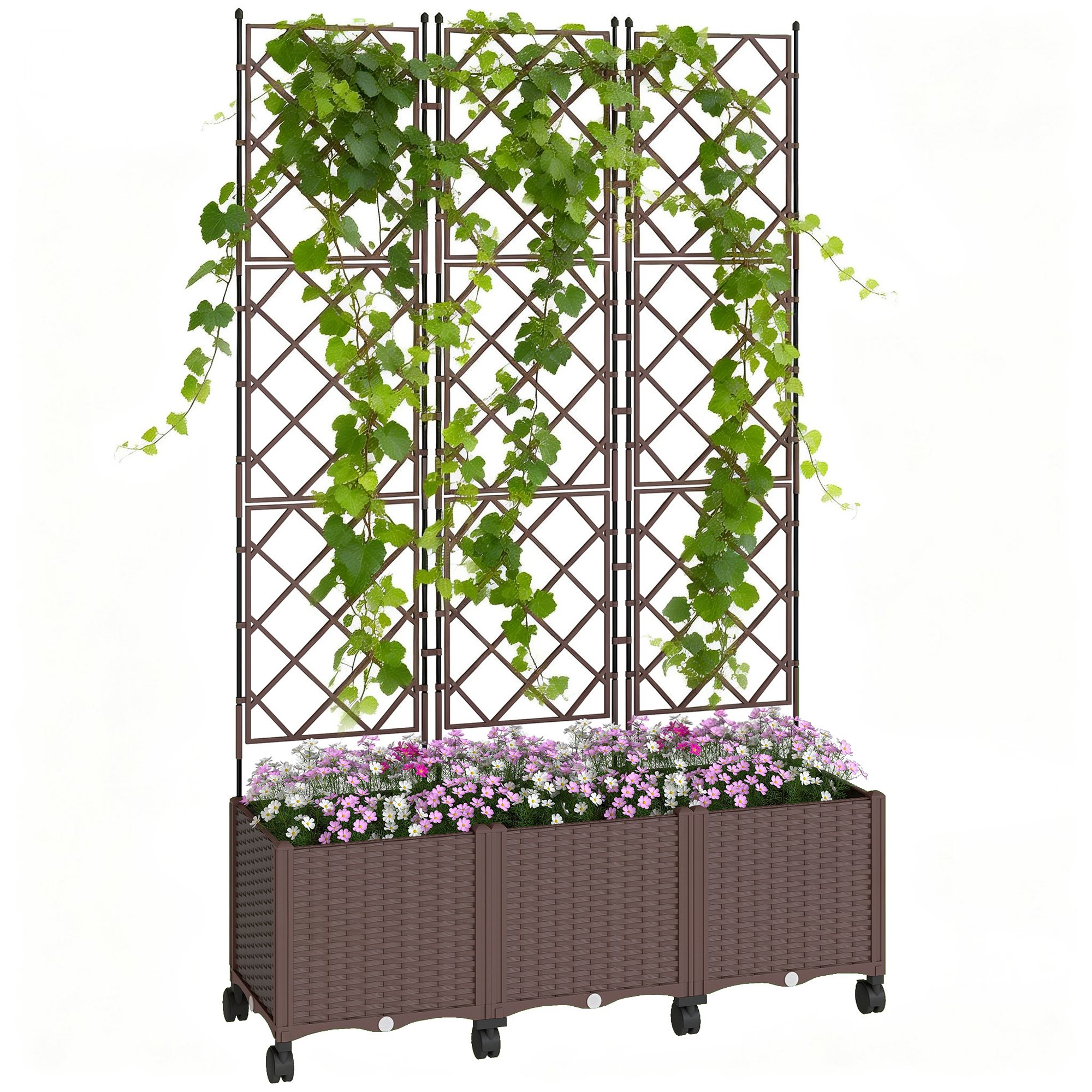 Outsunny Plastic Self Watering Trellis Raised Planter - Brown
