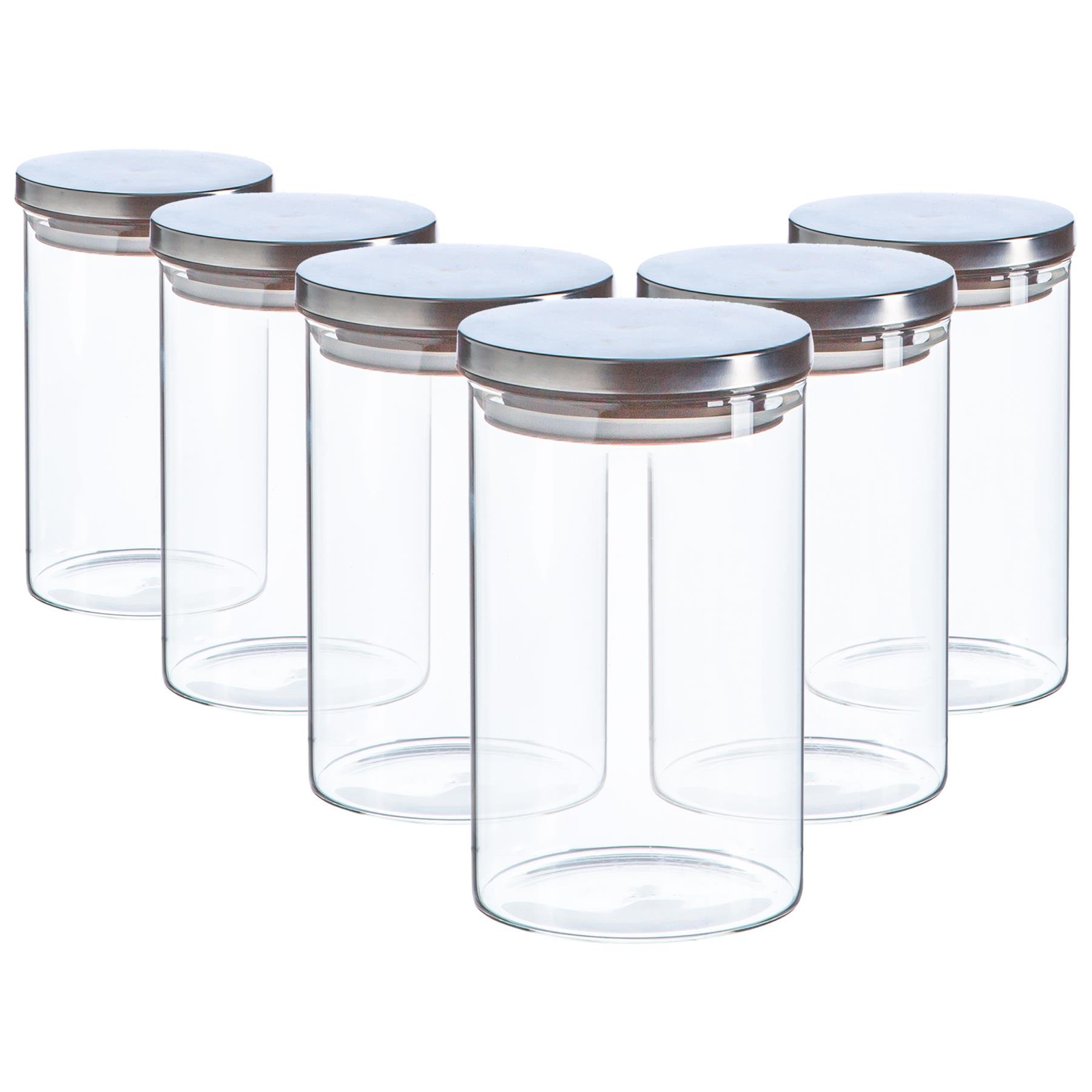 Argon Tableware Scandi Storage Jars with Metallic Lids- Silver - Set of 6