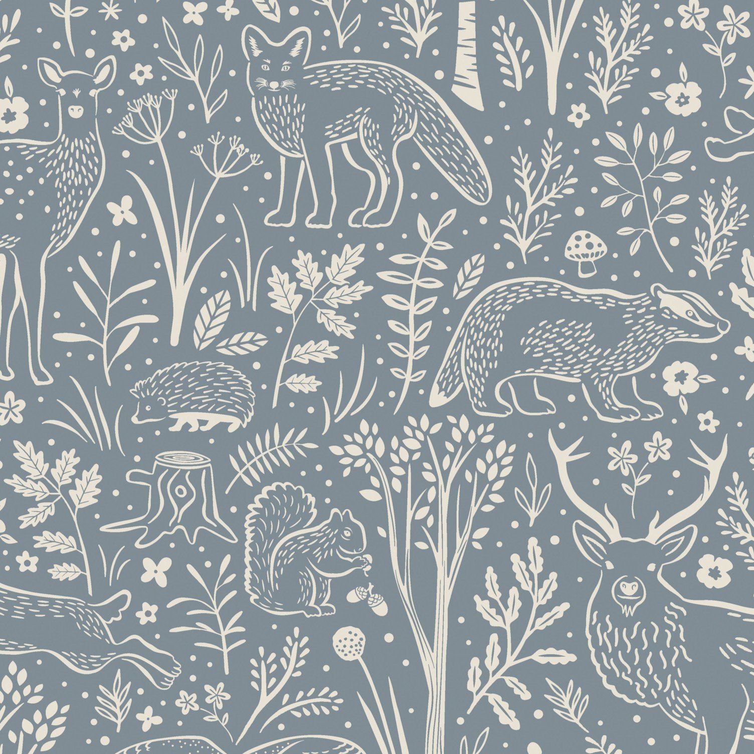 Grandeco Native Woodland Animals Nursery Textured Wallpaper - Blue