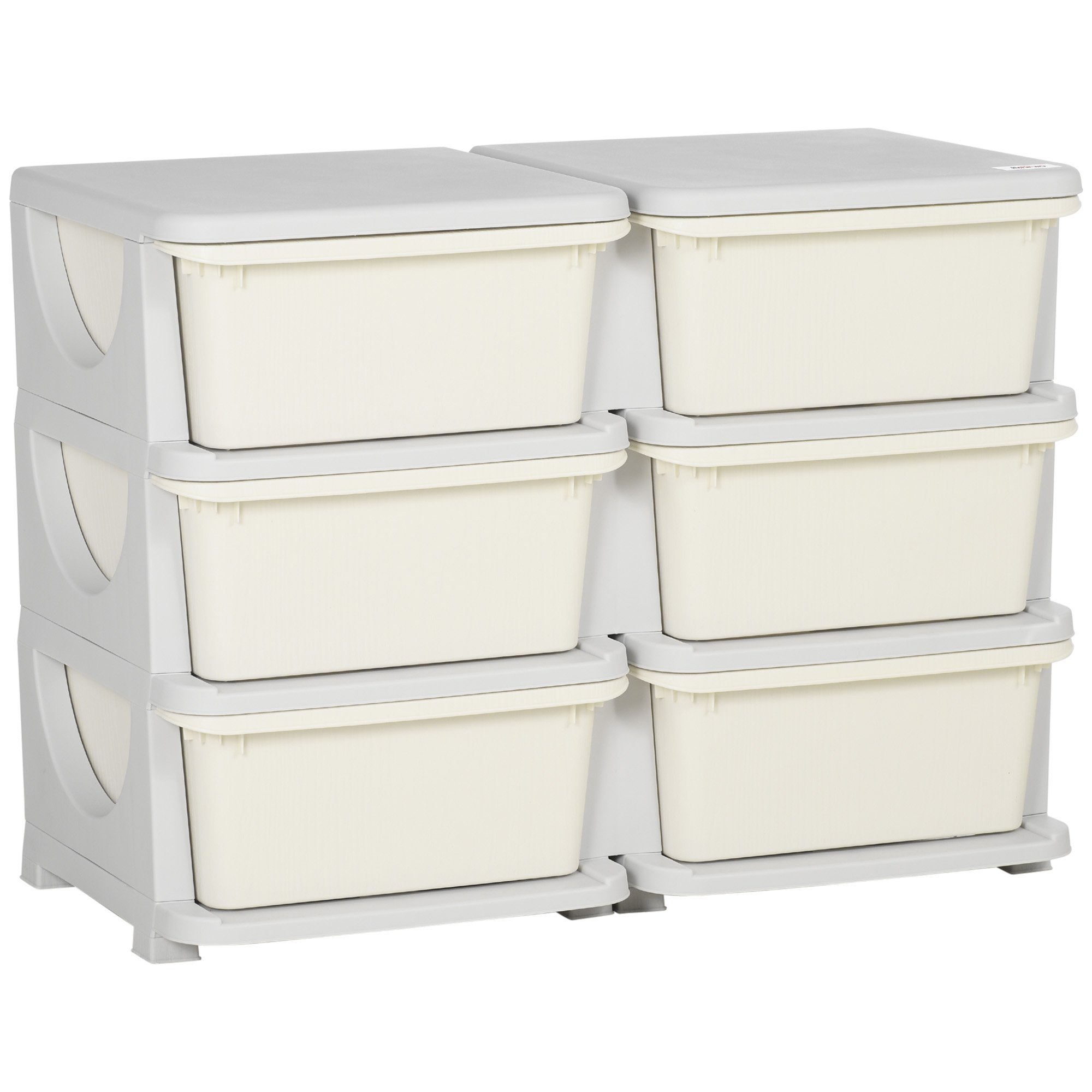 HOMCOM 6 Drawers Plastic Kids Storage Units Drawers Kids Storage - Cream